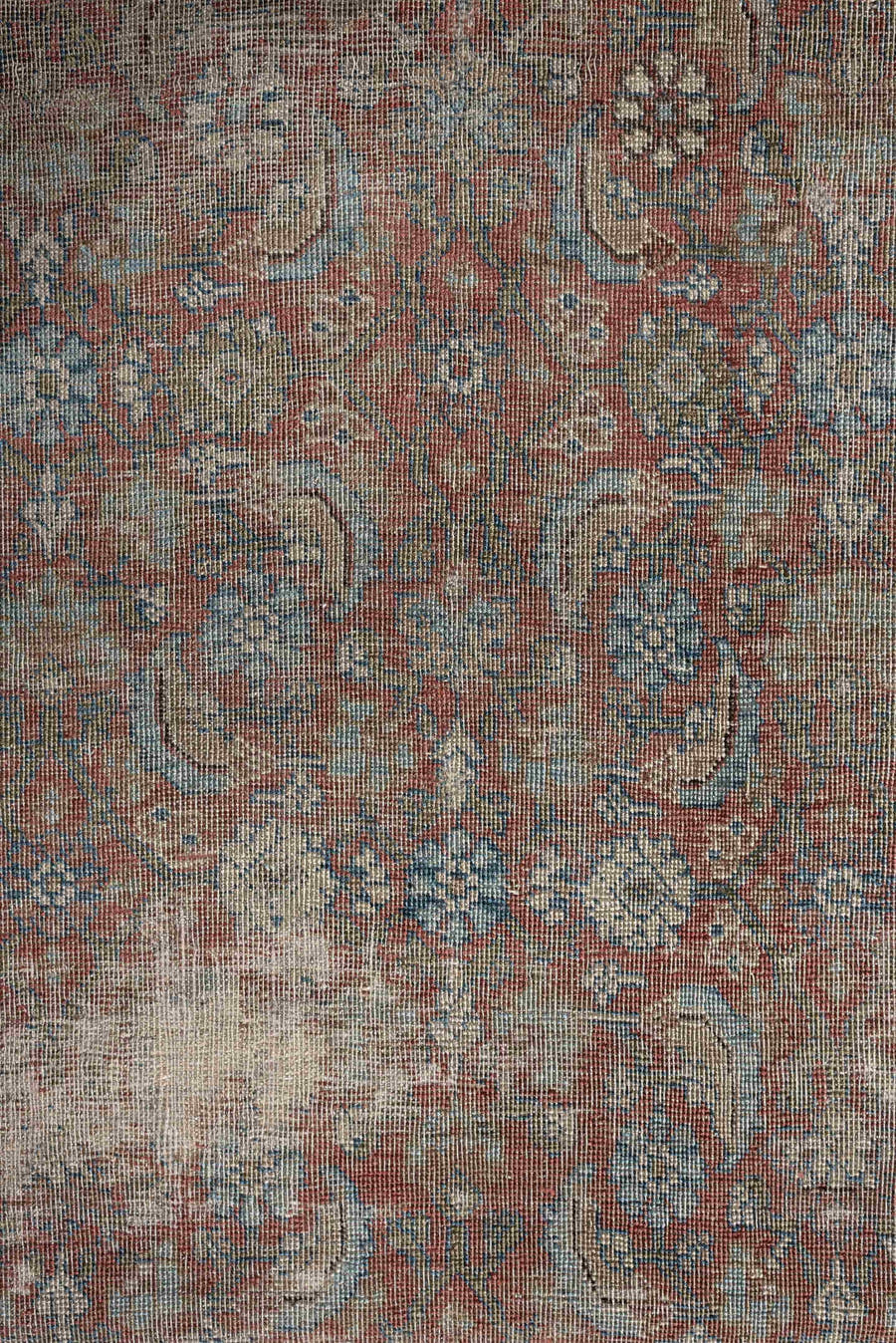 3' x 7' one-of-a-kind handmade antique Bidjar runner rug. Color palette: terracotta, ivory, muted blue, taupe, slate, rose