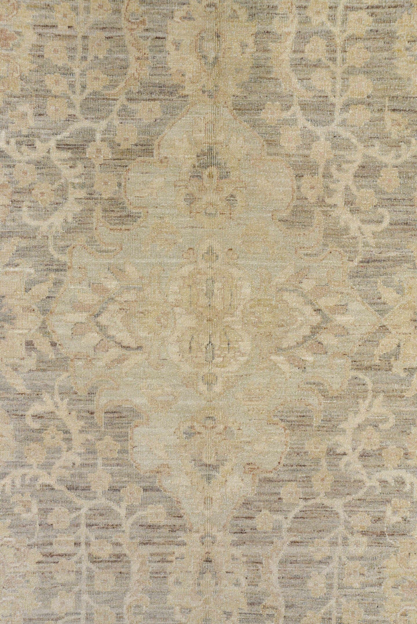 9' x 12' one-of-a-kind handmade vintage Sivas large size rug. Color palette: ivory, beige, taupe, gray, cream, pale gold