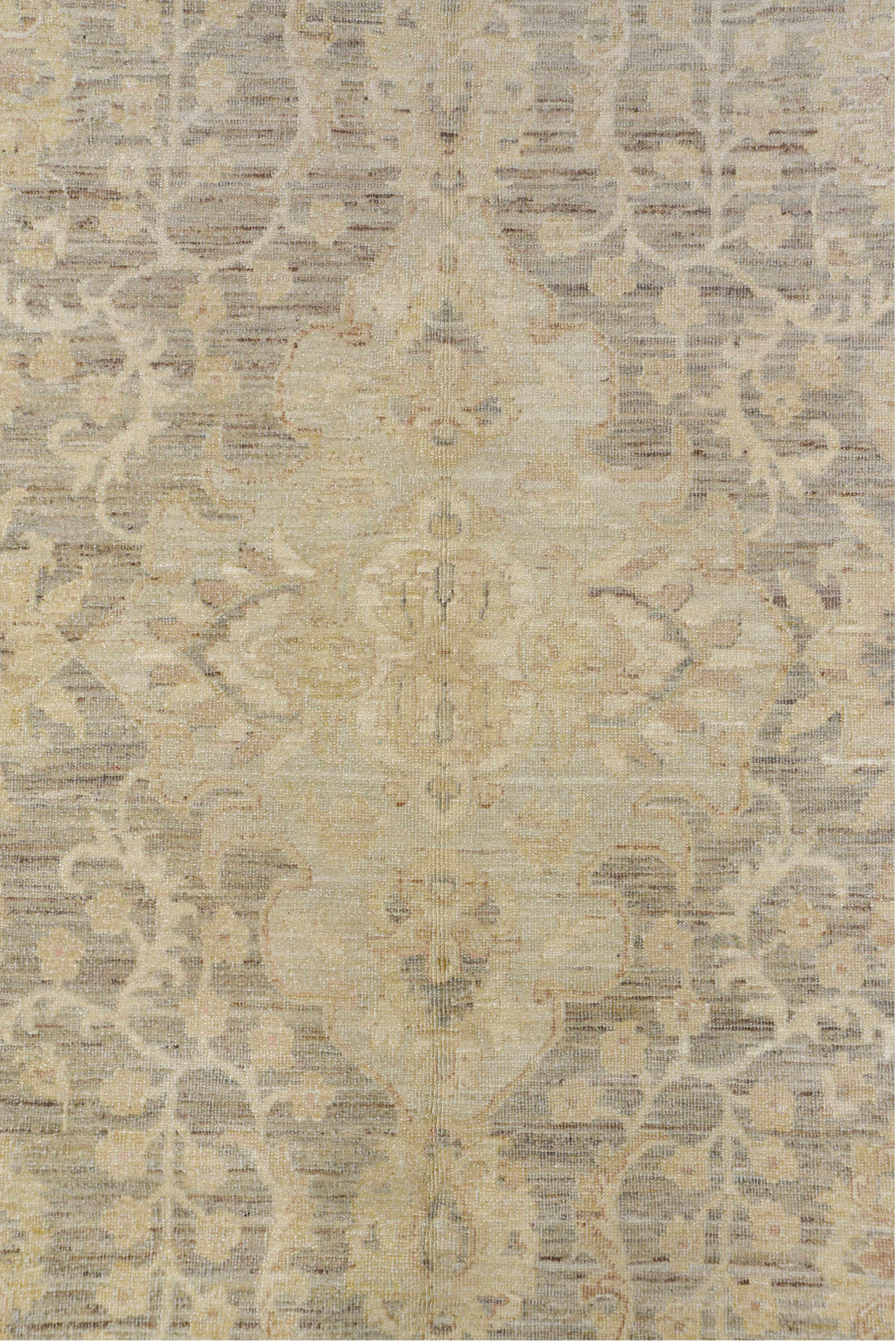 9' x 12' one-of-a-kind handmade vintage Sivas large size rug. Color palette: ivory, beige, taupe, gray, cream, pale gold