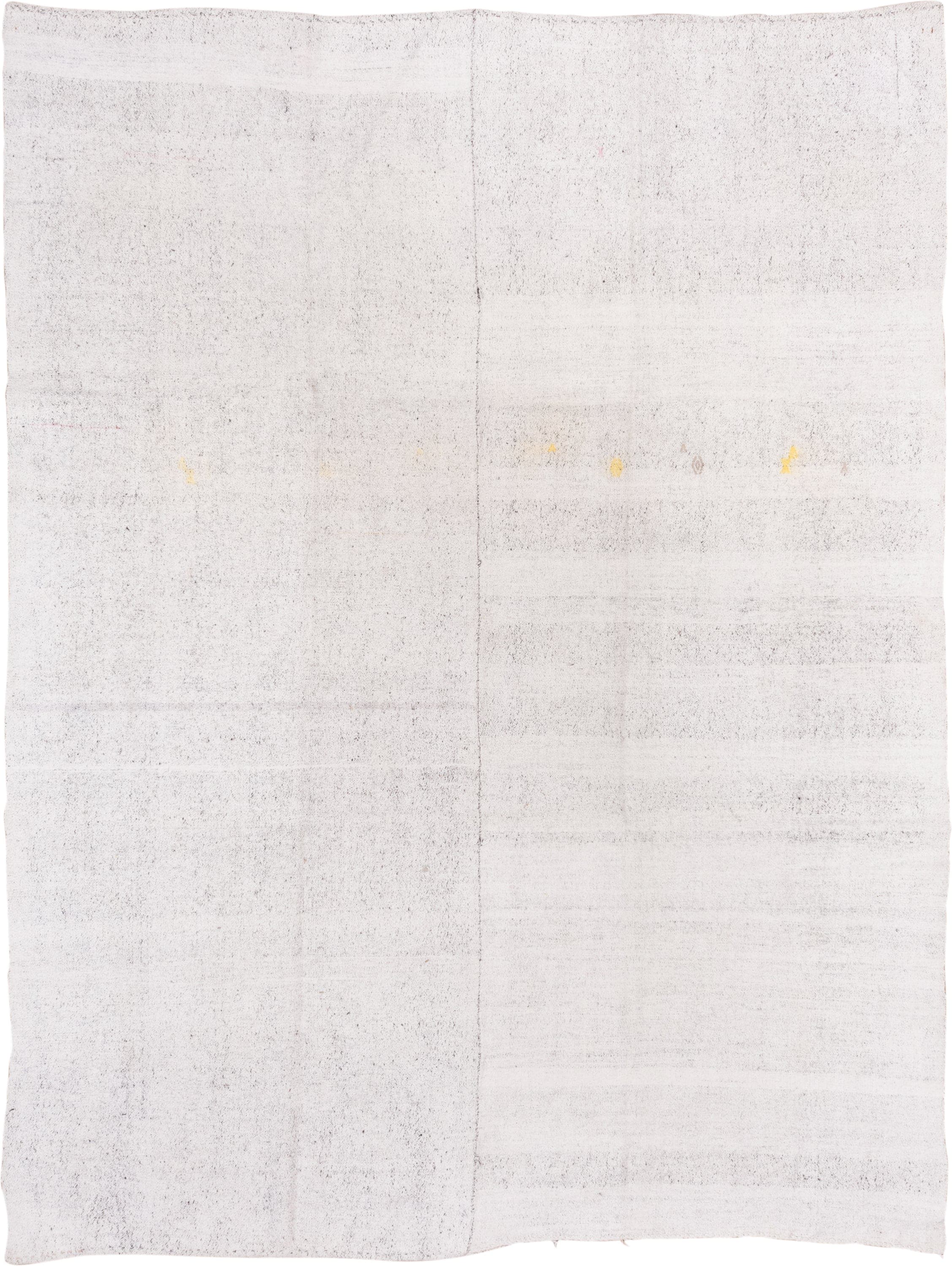 7' x 10' one-of-a-kind handmade vintage Flatweave large size rug. Color palette: ivory, cream, taupe, light gray, pale gold