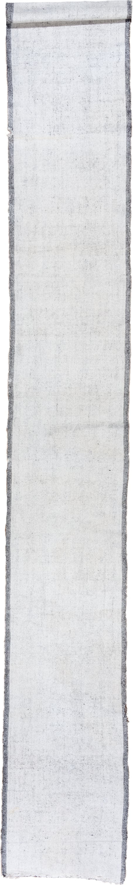 2' x 47' one-of-a-kind handmade vintage Flatweave runner rug. Color palette: ivory, charcoal, light gray, gray, black