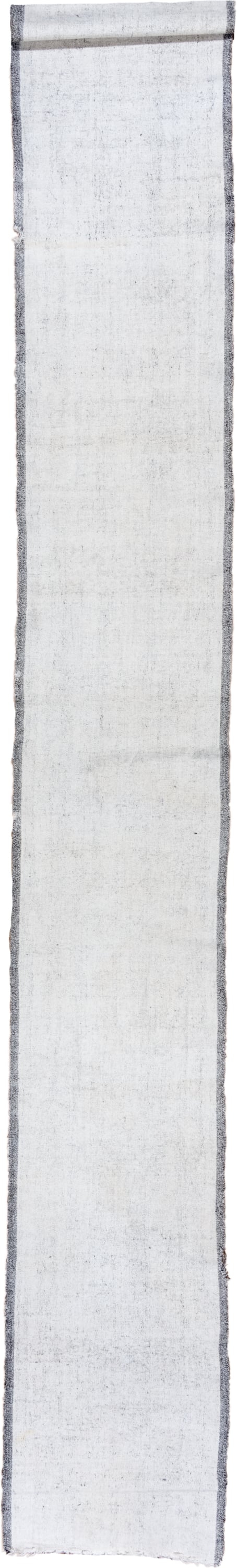 2' x 47' one-of-a-kind handmade vintage Flatweave runner rug. Color palette: ivory, charcoal, light gray, gray, black