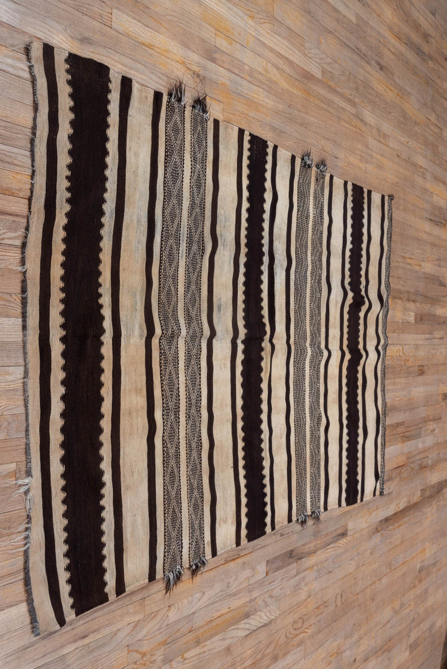 5' x 8' one-of-a-kind handmade vintage Kilim medium size rug. Color palette: ivory, espresso, taupe, charcoal, brown, black