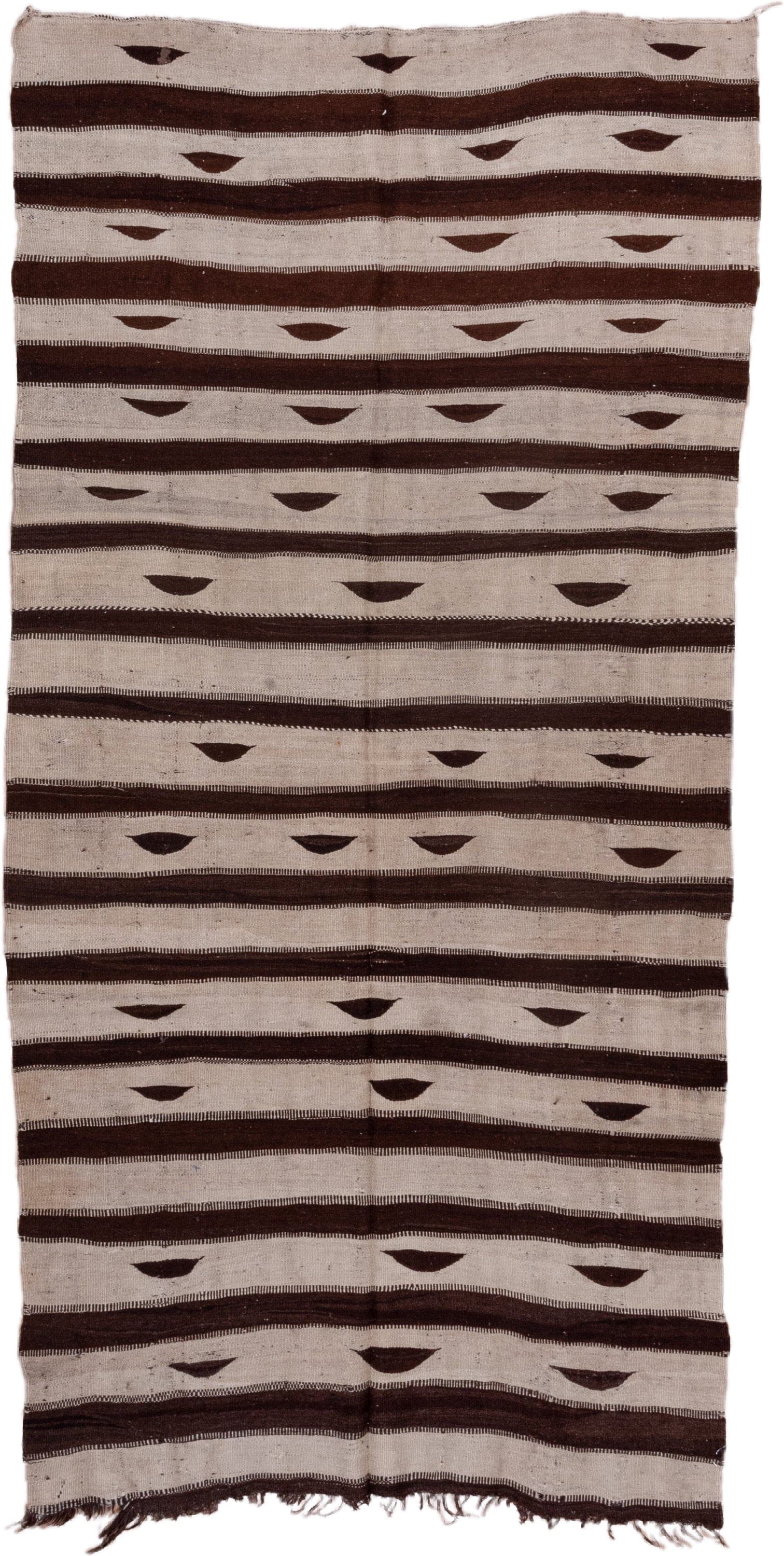 5' x 11' one-of-a-kind handmade vintage Kilim runner rug. Color palette: ivory, brown, espresso, black