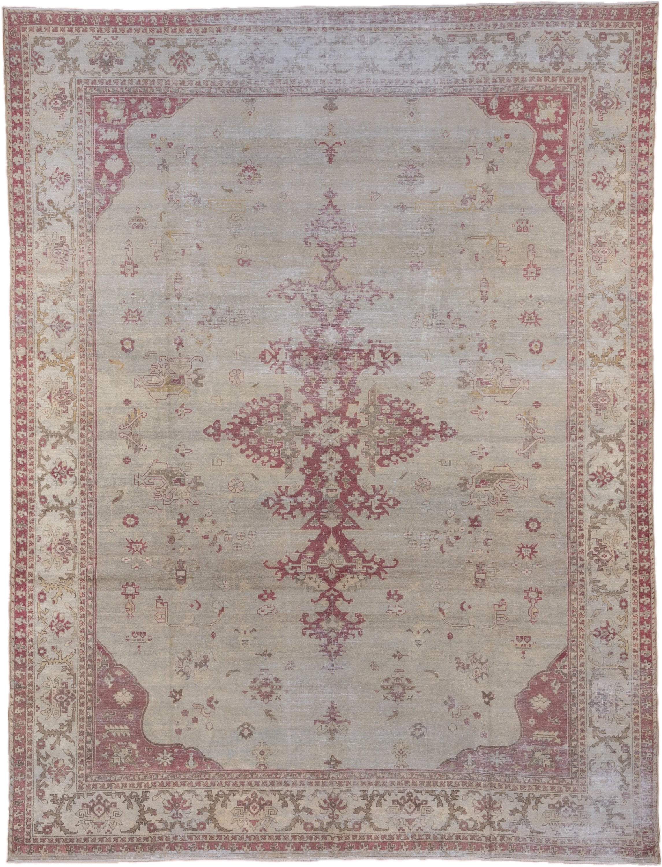 9' x 11' one-of-a-kind handmade antique Amritzar large size rug. Color palette: ivory, rose, taupe, dusty pink, beige, sage
