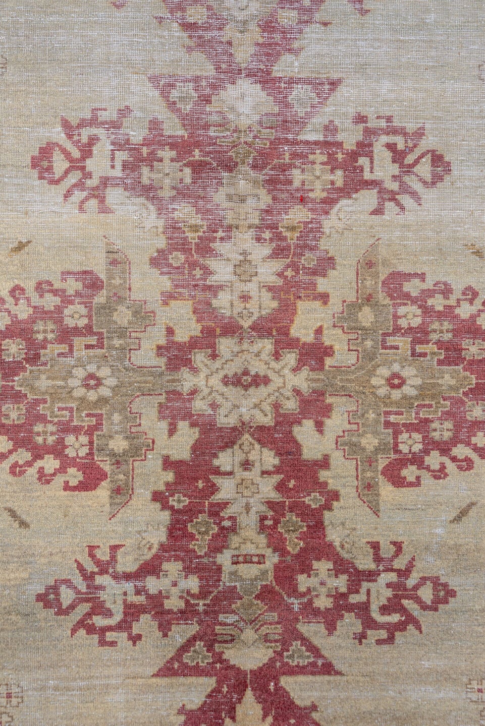 9' x 11' one-of-a-kind handmade antique Amritzar large size rug. Color palette: ivory, rose, taupe, dusty pink, beige, sage