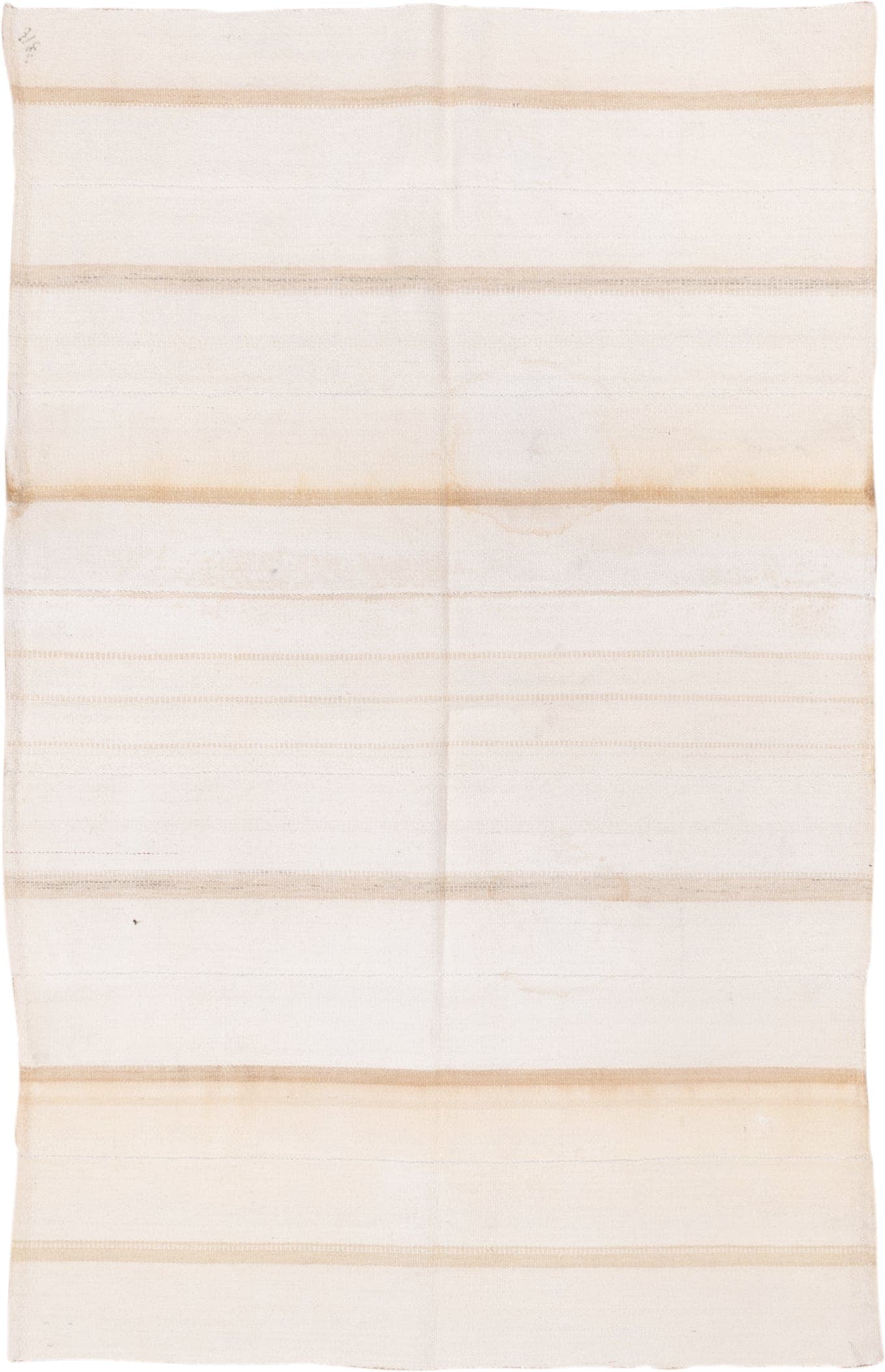 4' x 6' one-of-a-kind handmade vintage Flatweave small size rug. Color palette: ivory, cream, beige, camel