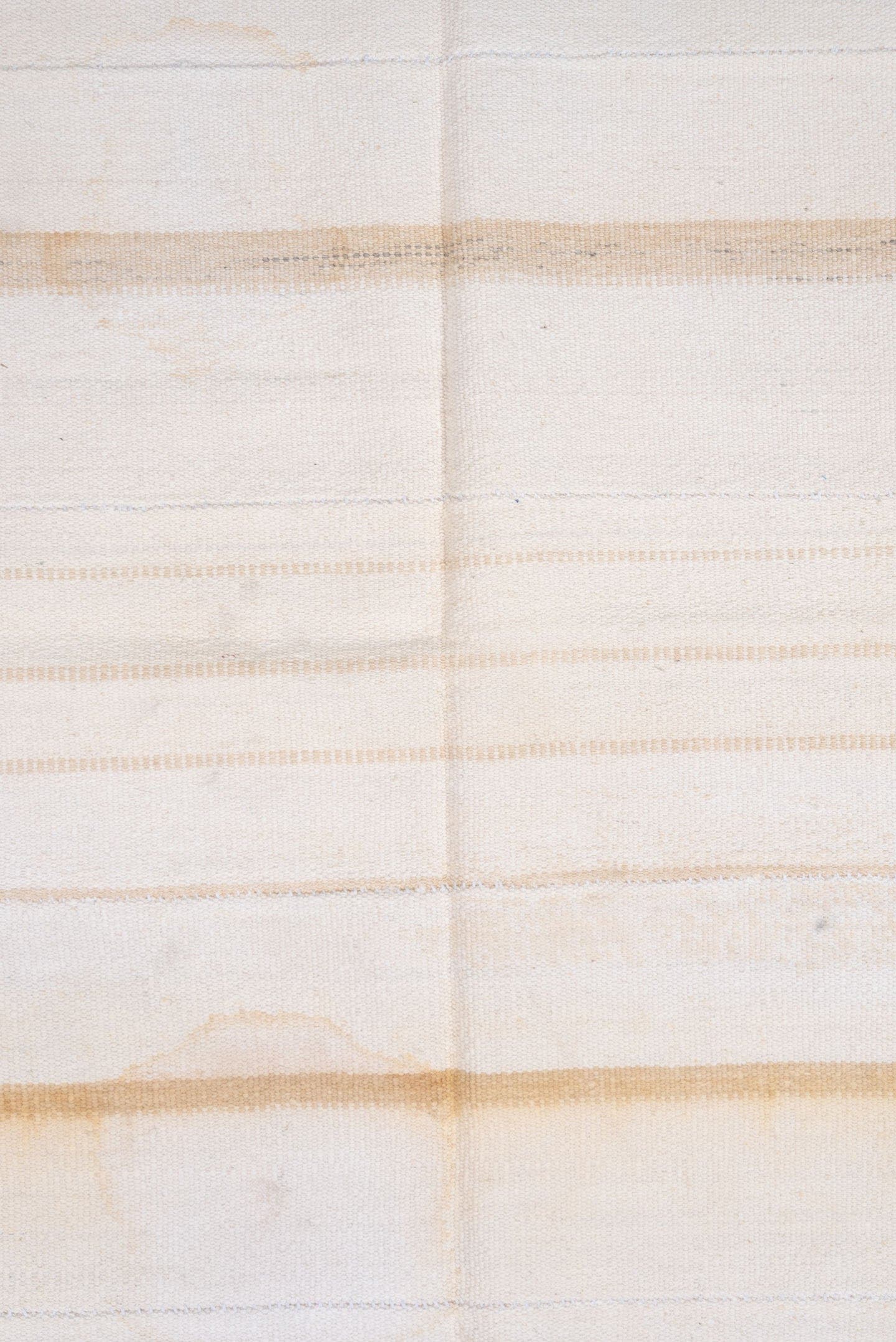 4' x 6' one-of-a-kind handmade vintage Flatweave small size rug. Color palette: ivory, cream, beige, camel