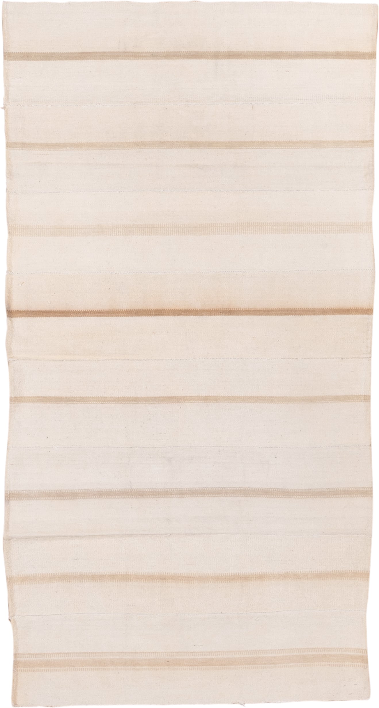 4' x 7' one-of-a-kind handmade vintage Flatweave rug. Color palette: ivory, cream, beige, taupe, gray