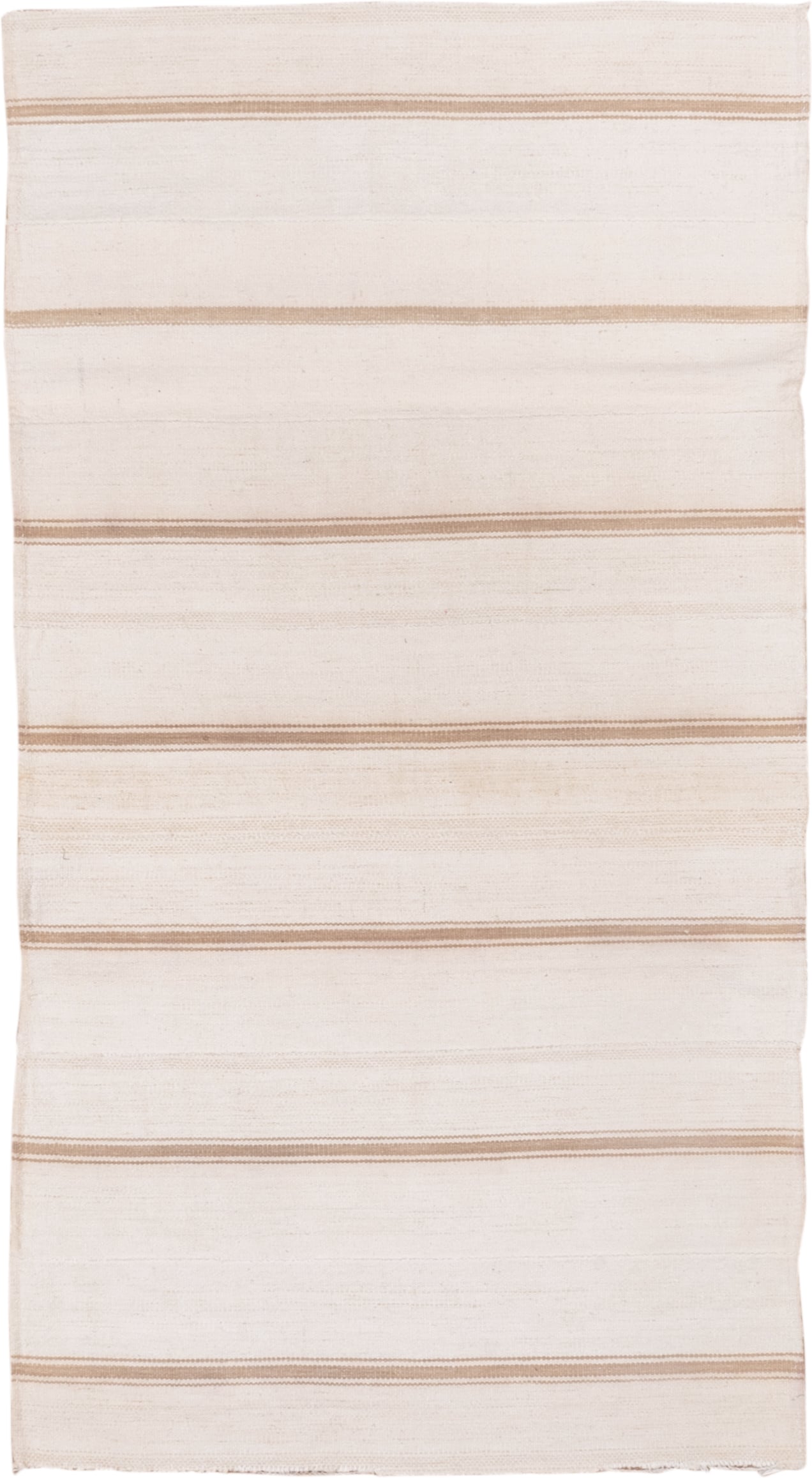 3' x 7' one-of-a-kind handmade vintage Flatweave rug. Color palette: ivory, cream, tan, taupe, beige, gray