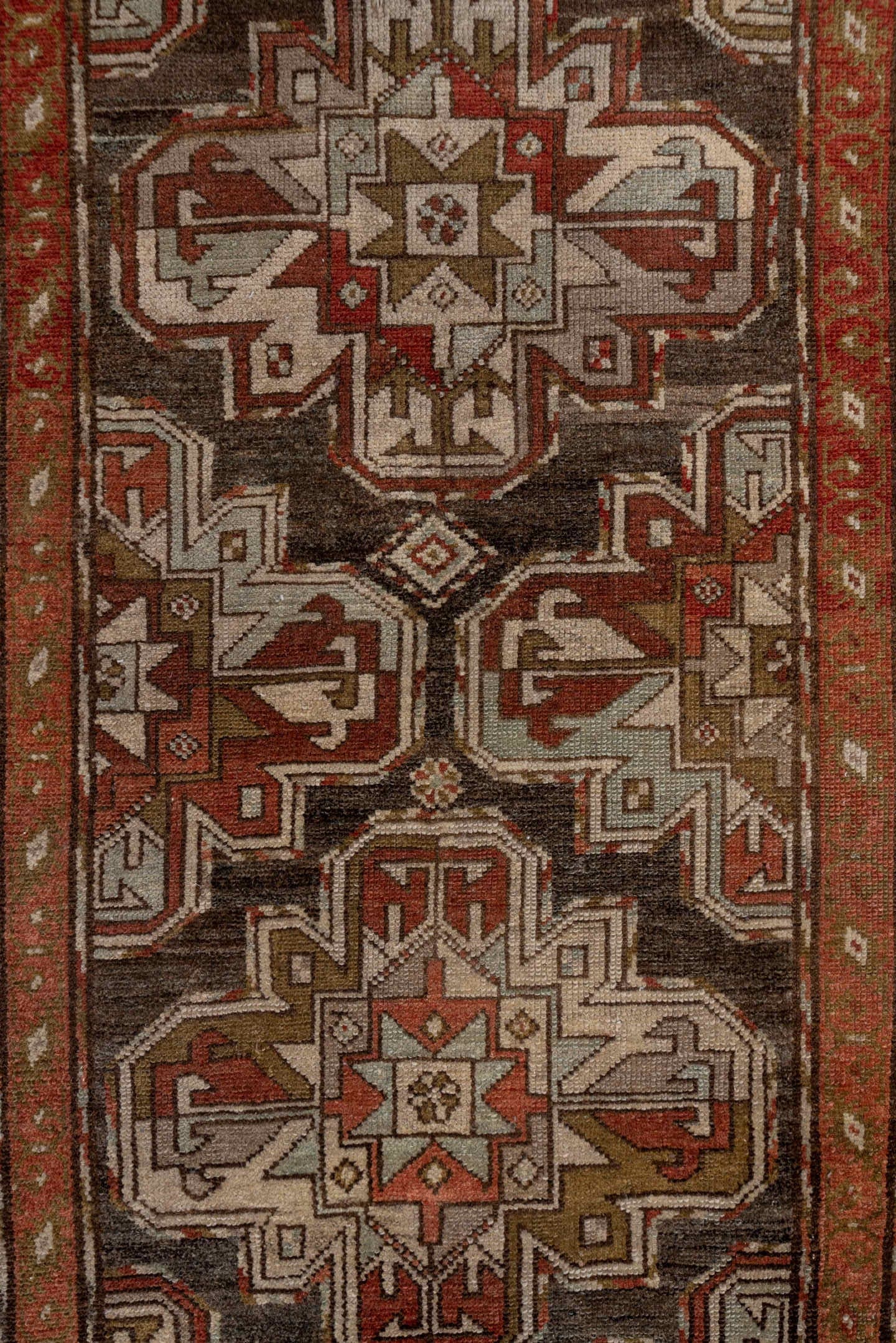 3' x 9' one-of-a-kind handmade antique Malayer runner rug. Color palette: brown, rust, ivory, taupe, terracotta, charcoal