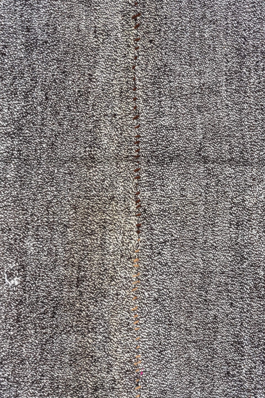 7' x 9' one-of-a-kind handmade antique Flatweave rug. Color palette: gray, charcoal, ivory, black