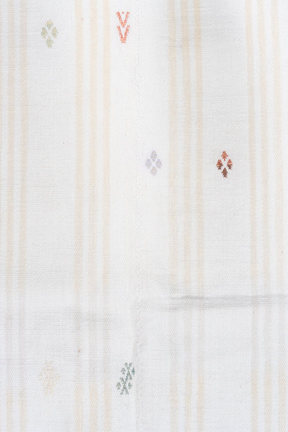 4' x 7' one-of-a-kind handmade antique Flatweave rug. Color palette: ivory, cream, taupe, camel, rose, rust, charcoal, gold