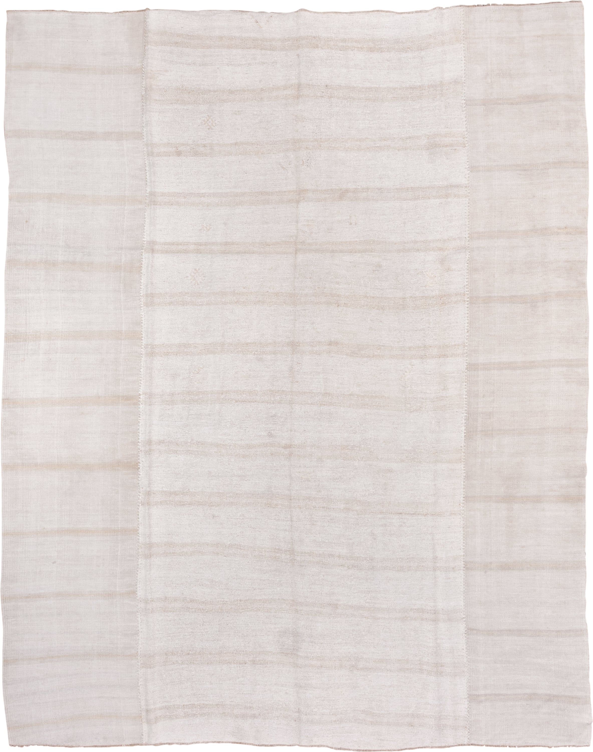 5' x 13' one-of-a-kind handmade vintage Hemp Kilim rug. Color palette: ivory, cream, beige, taupe, gray
