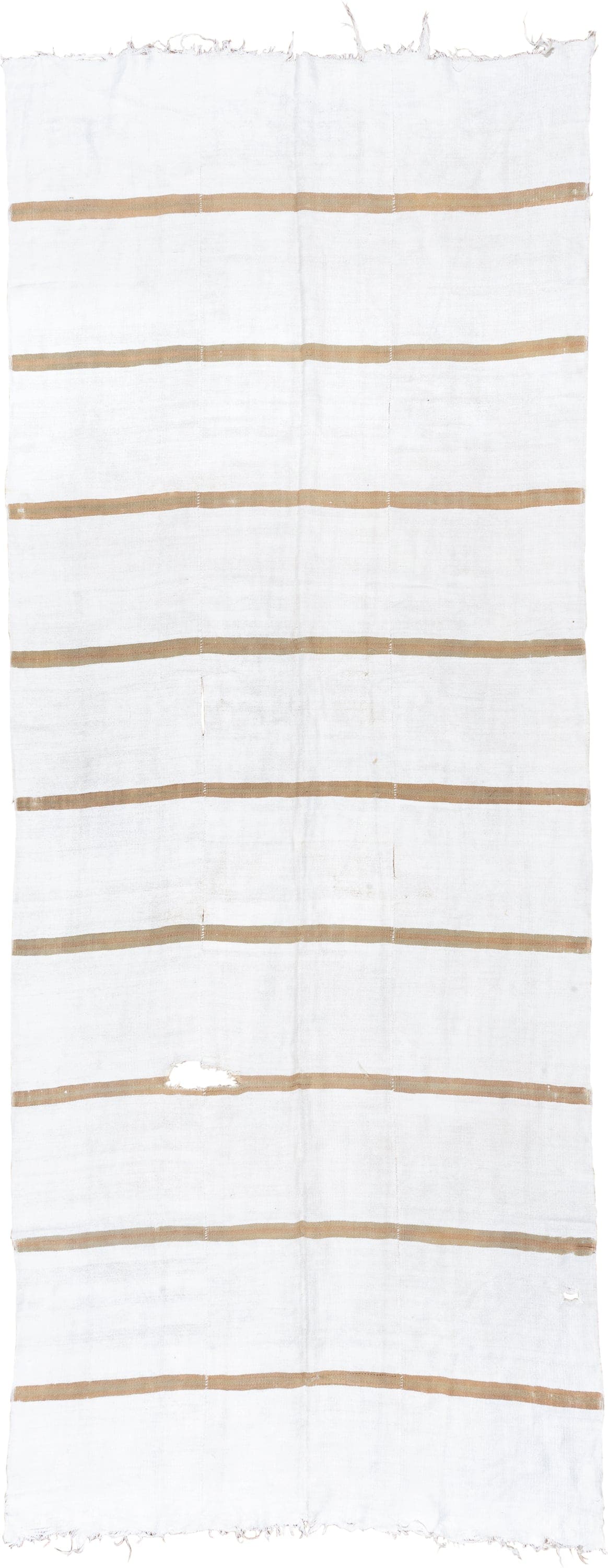6' x 15' one-of-a-kind handmade antique Hemp Kilim rug. Color palette: ivory, camel, cream, beige