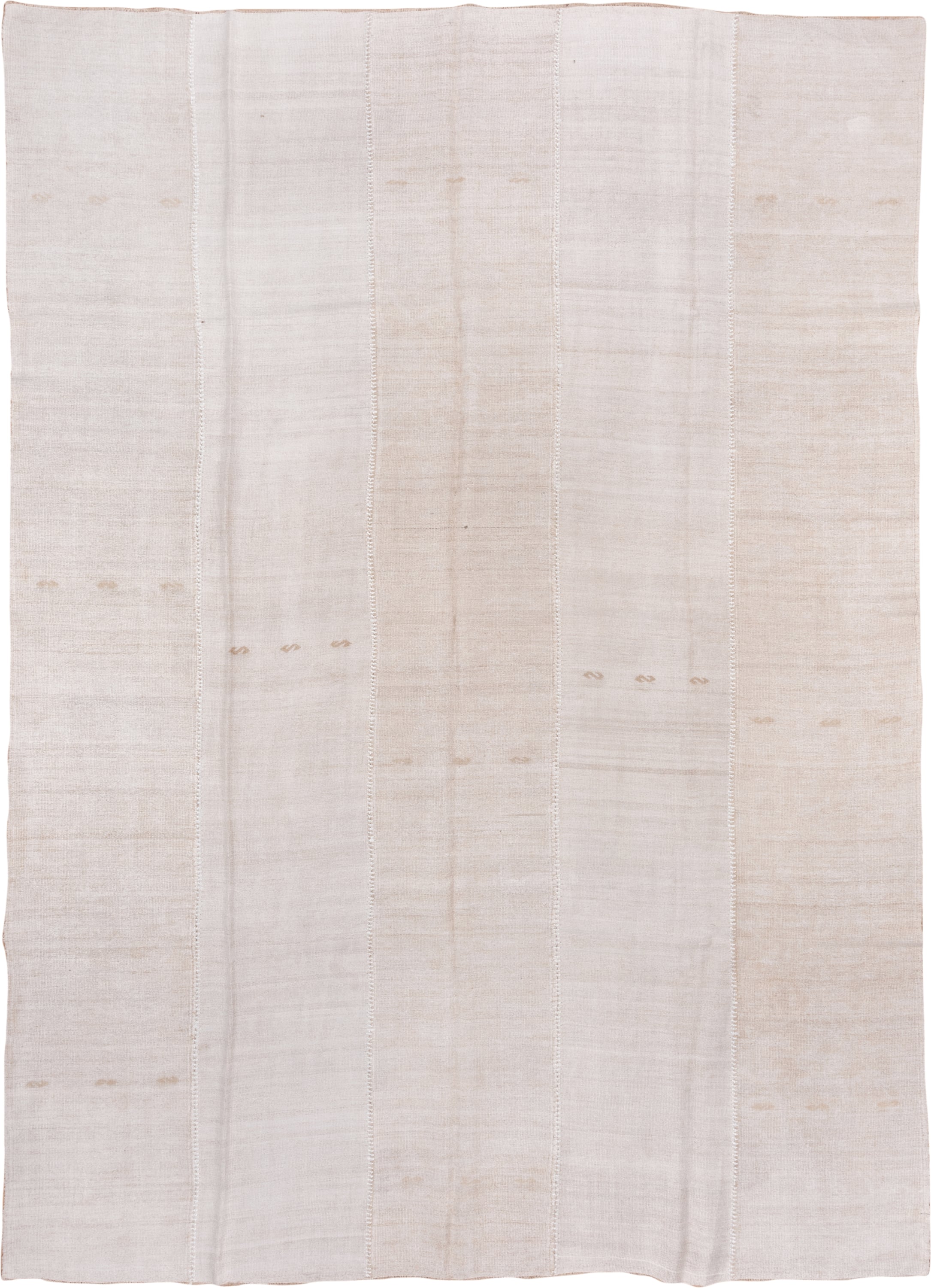 6' x 15' one-of-a-kind handmade vintage Hemp Kilim rug. Color palette: ivory, cream, beige, taupe, gray