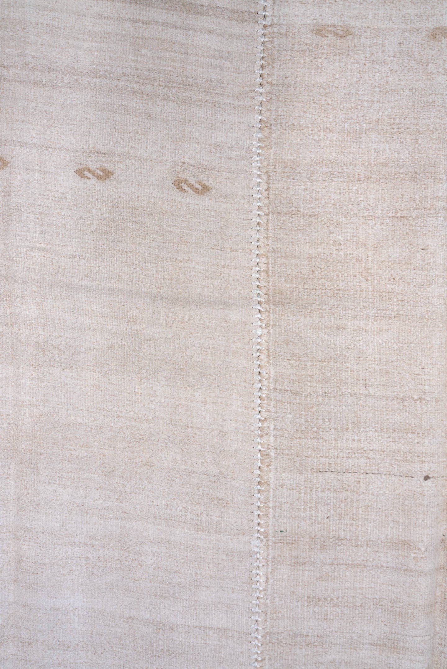 6' x 15' one-of-a-kind handmade vintage Hemp Kilim rug. Color palette: ivory, cream, beige, taupe, gray
