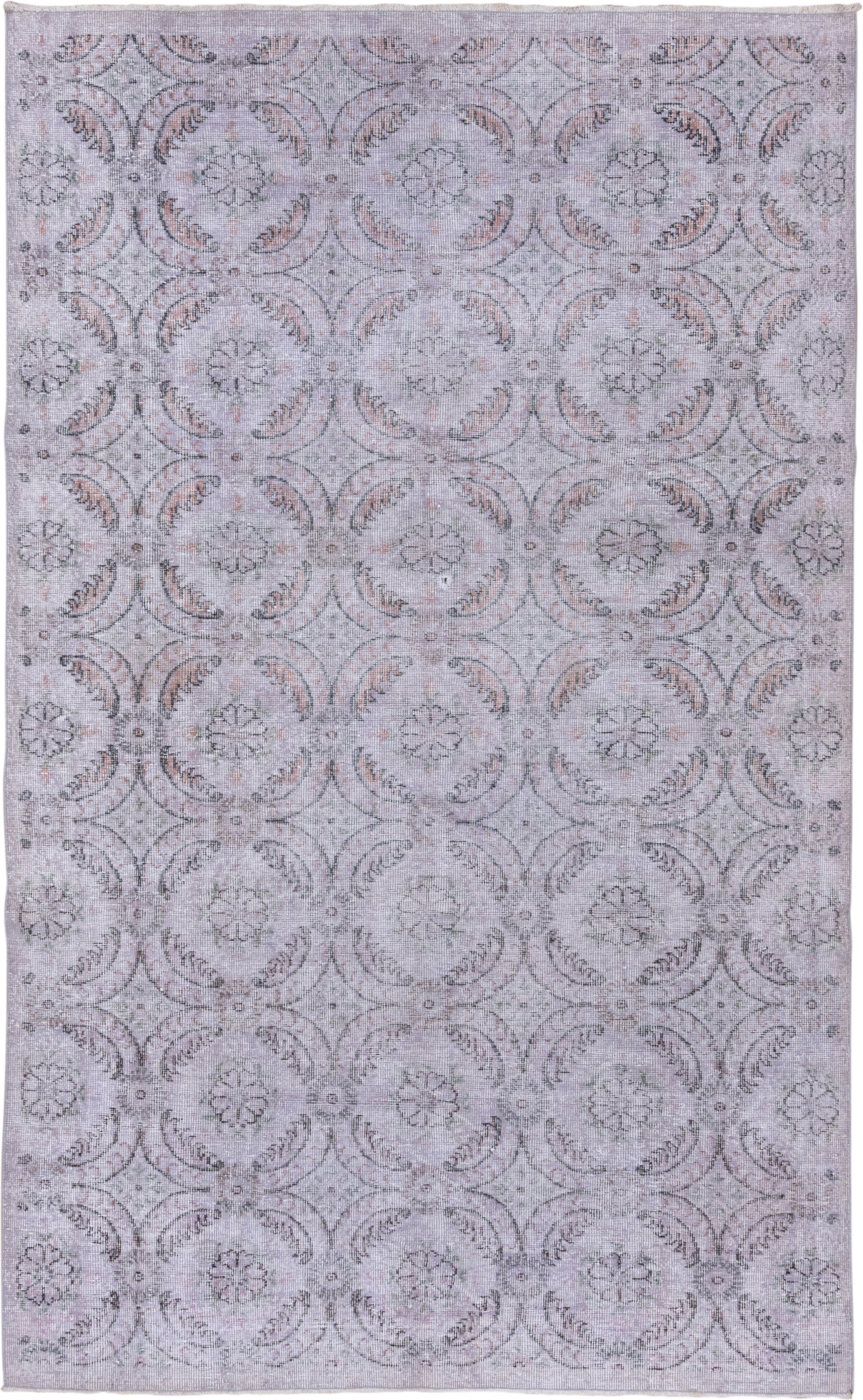 6' x 10' one-of-a-kind handmade vintage Sparta large size rug. Color palette: blush, ivory, taupe, dusty rose, gray, pink