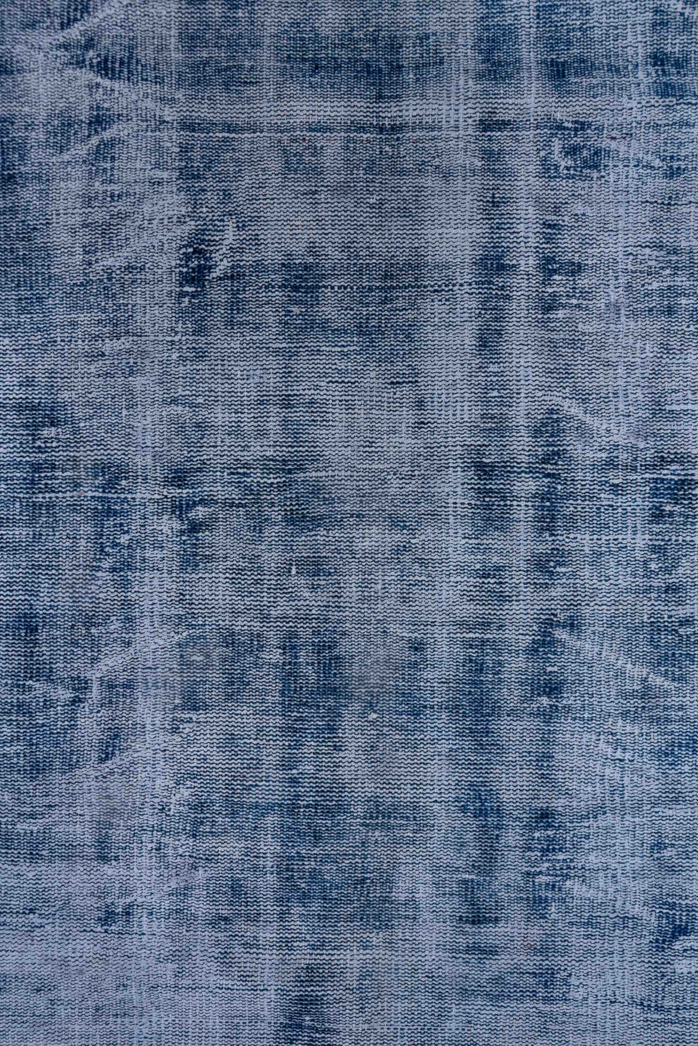 7' x 10' one-of-a-kind handmade vintage Overdyed large size rug. Color palette: blue, slate, ivory, gray