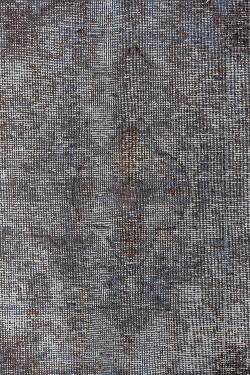 9' x 12' one-of-a-kind handmade antique Overdyed large size rug. Color palette: slate, steel blue, charcoal, ivory, gray