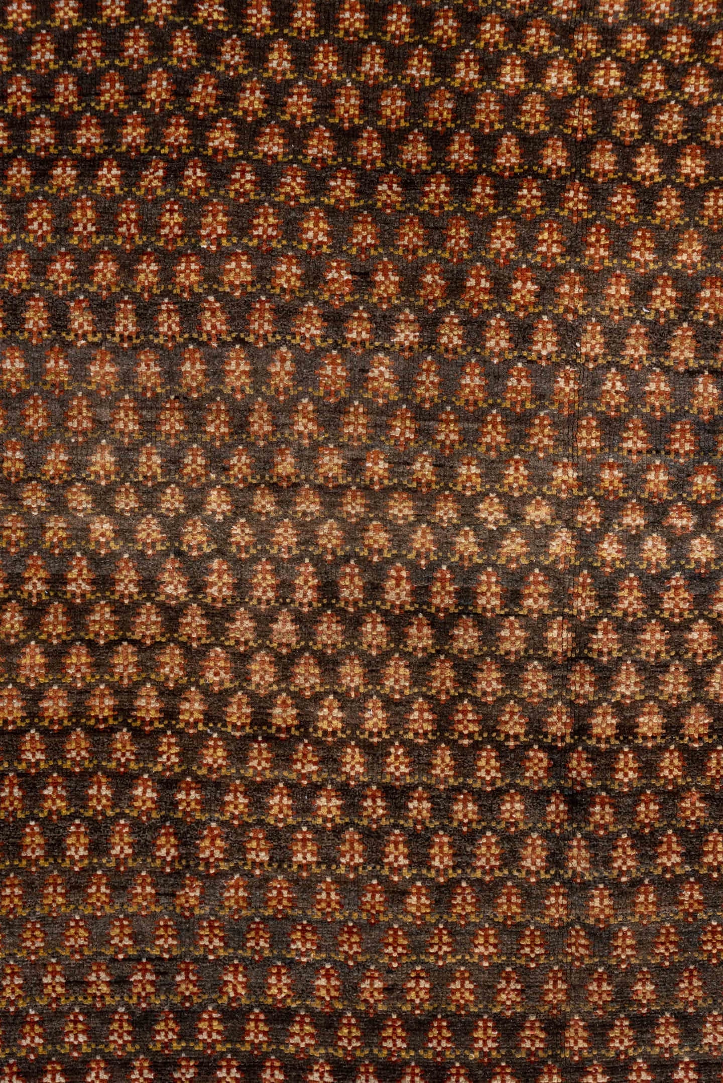 4' x 6' one-of-a-kind handmade antique Malayer small size rug. Color palette: brown, ivory, rust, gold, camel, charcoal