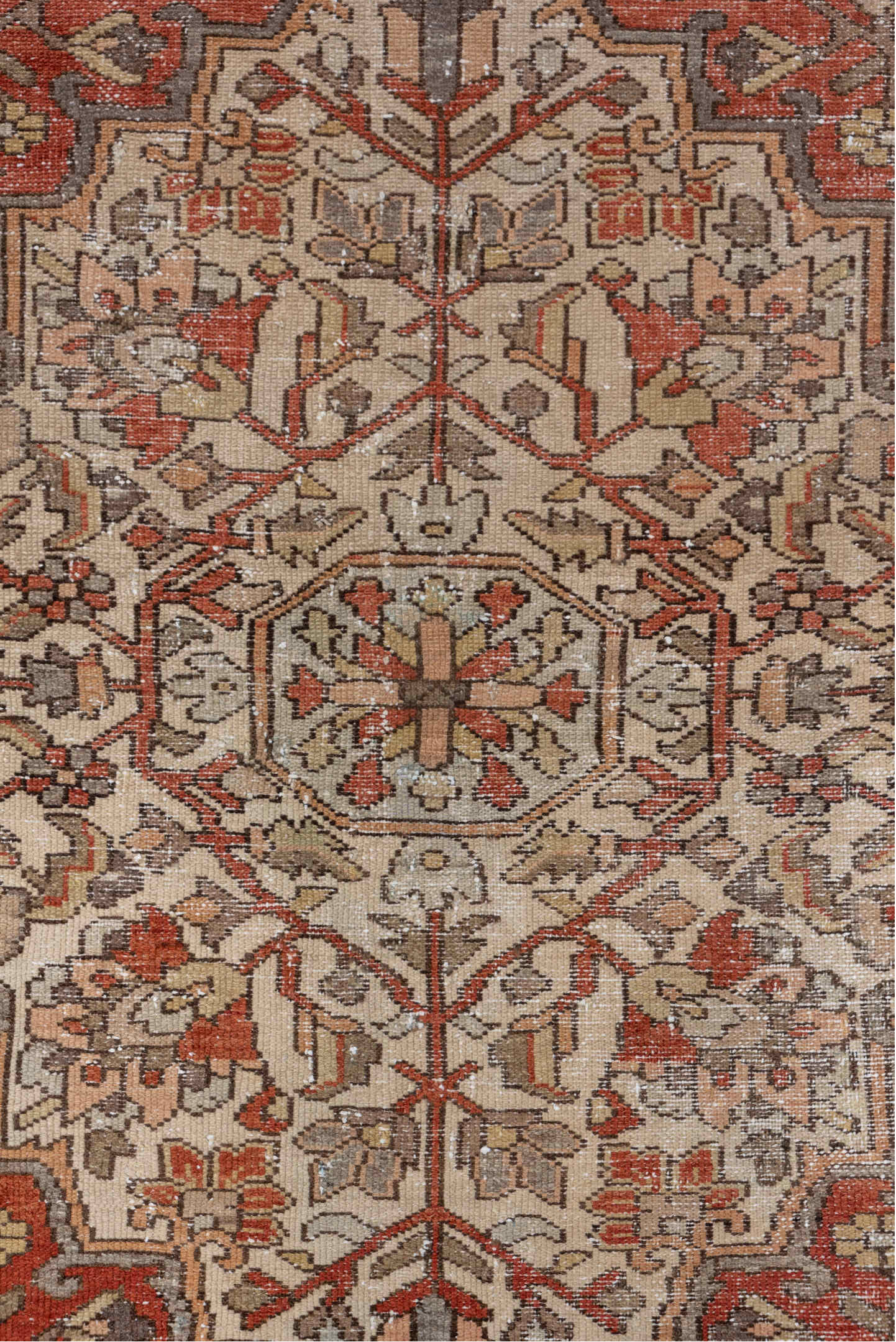 4' x 6' one-of-a-kind handmade vintage Baktiary small size rug. Color palette: brown, gray, light gray, off-white, pink