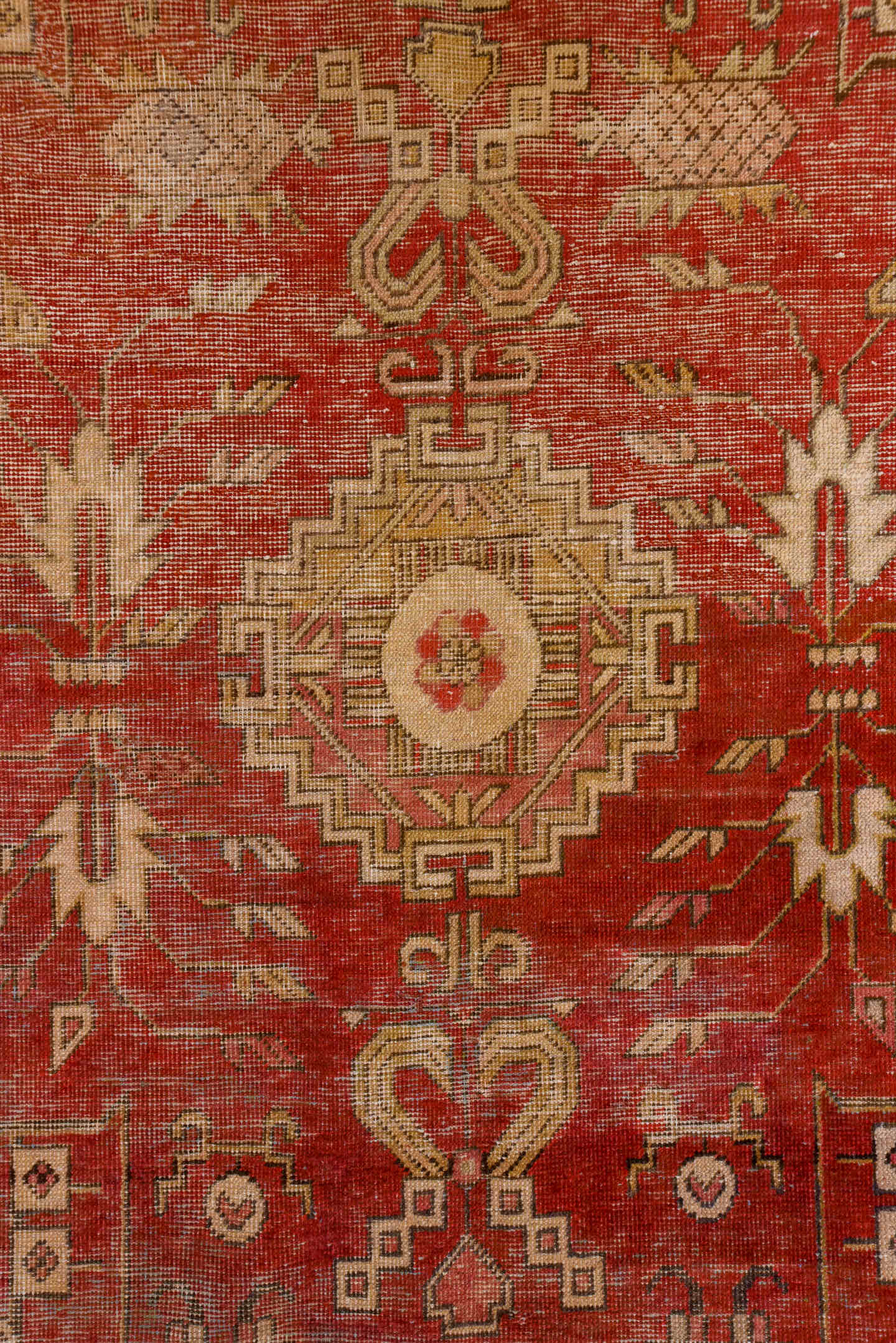6' x 13' one-of-a-kind handmade antique Khotan large size rug. Color palette: rust, ivory, terra cotta, brown, charcoal