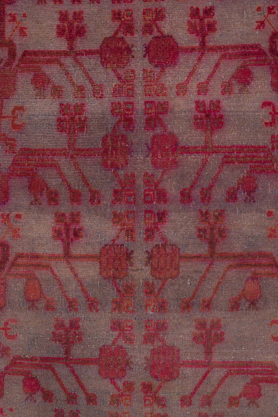 6' x 13' one-of-a-kind handmade antique Khotan large size rug. Color palette: rose, dusty mauve, terra cotta, crimson, taupe