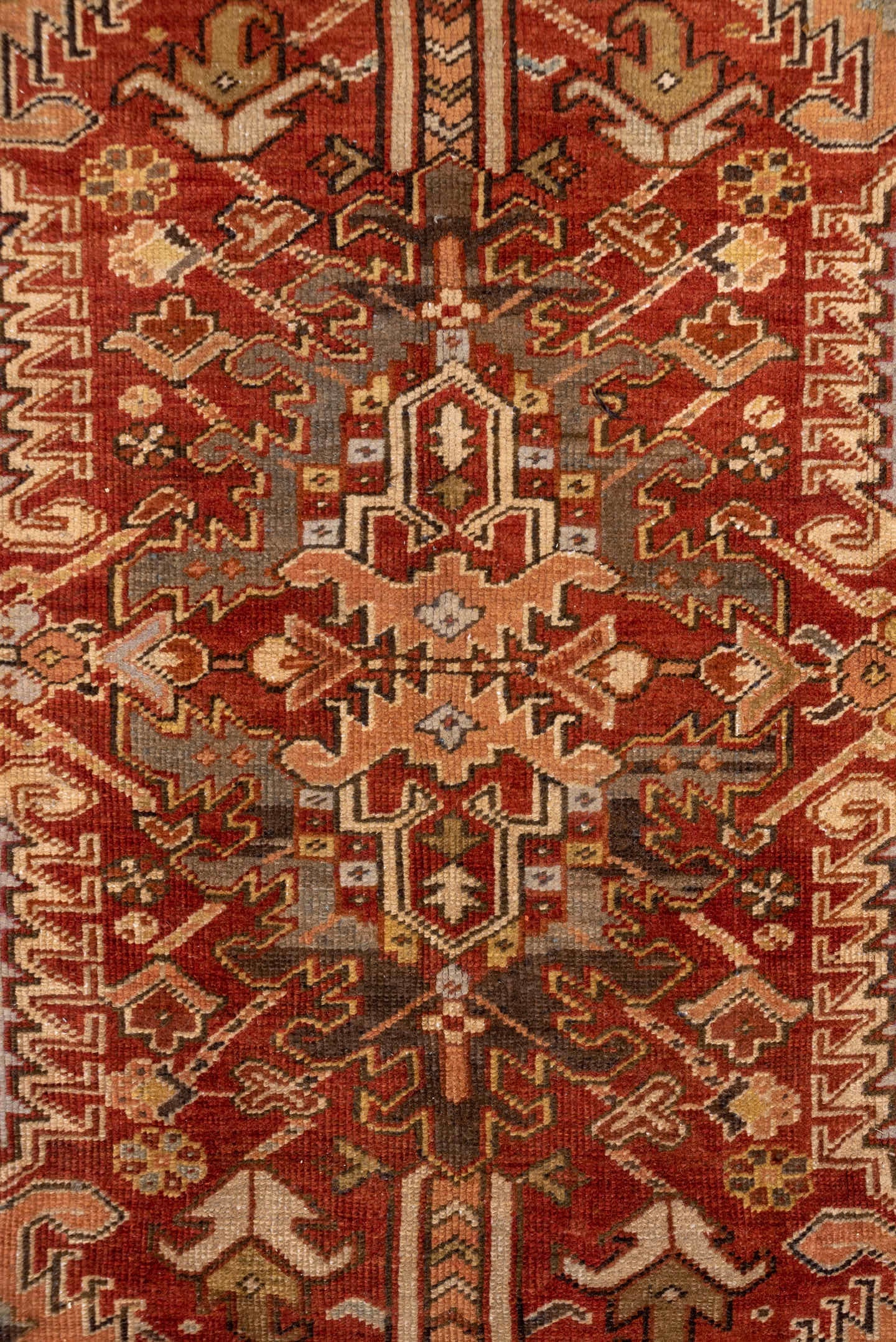 8' x 10' one-of-a-kind handmade antique Heriz large size rug. Color palette: rust, sky blue, ivory, terra cotta, camel