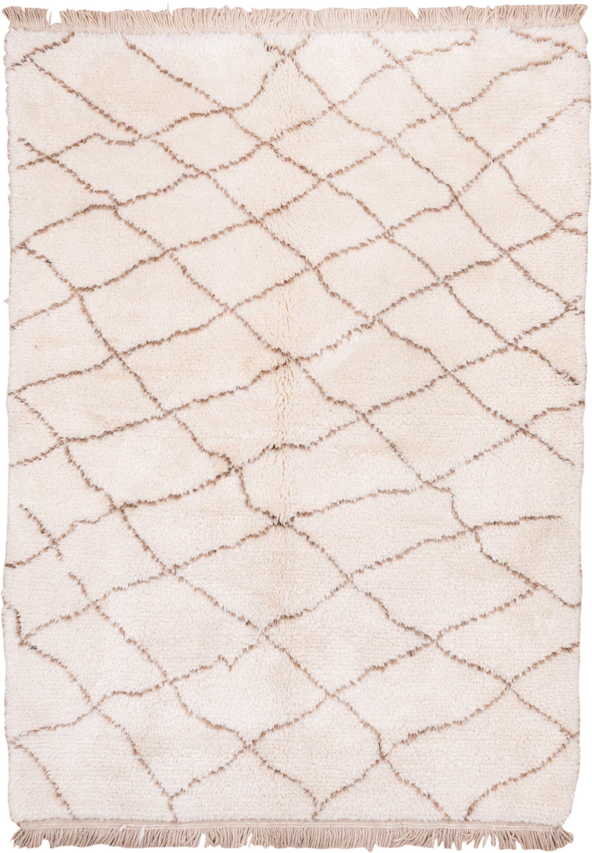 5' x 7' one-of-a-kind handmade vintage Moroccan rug. Color palette: ivory, taupe, cream, beige, gray