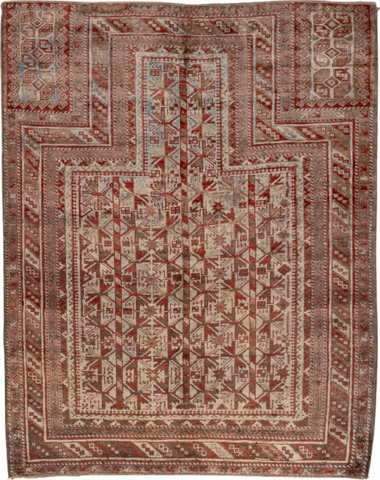 3' x 4' one-of-a-kind handmade vintage Belouch small size rug. Color palette: brown, gray, pink