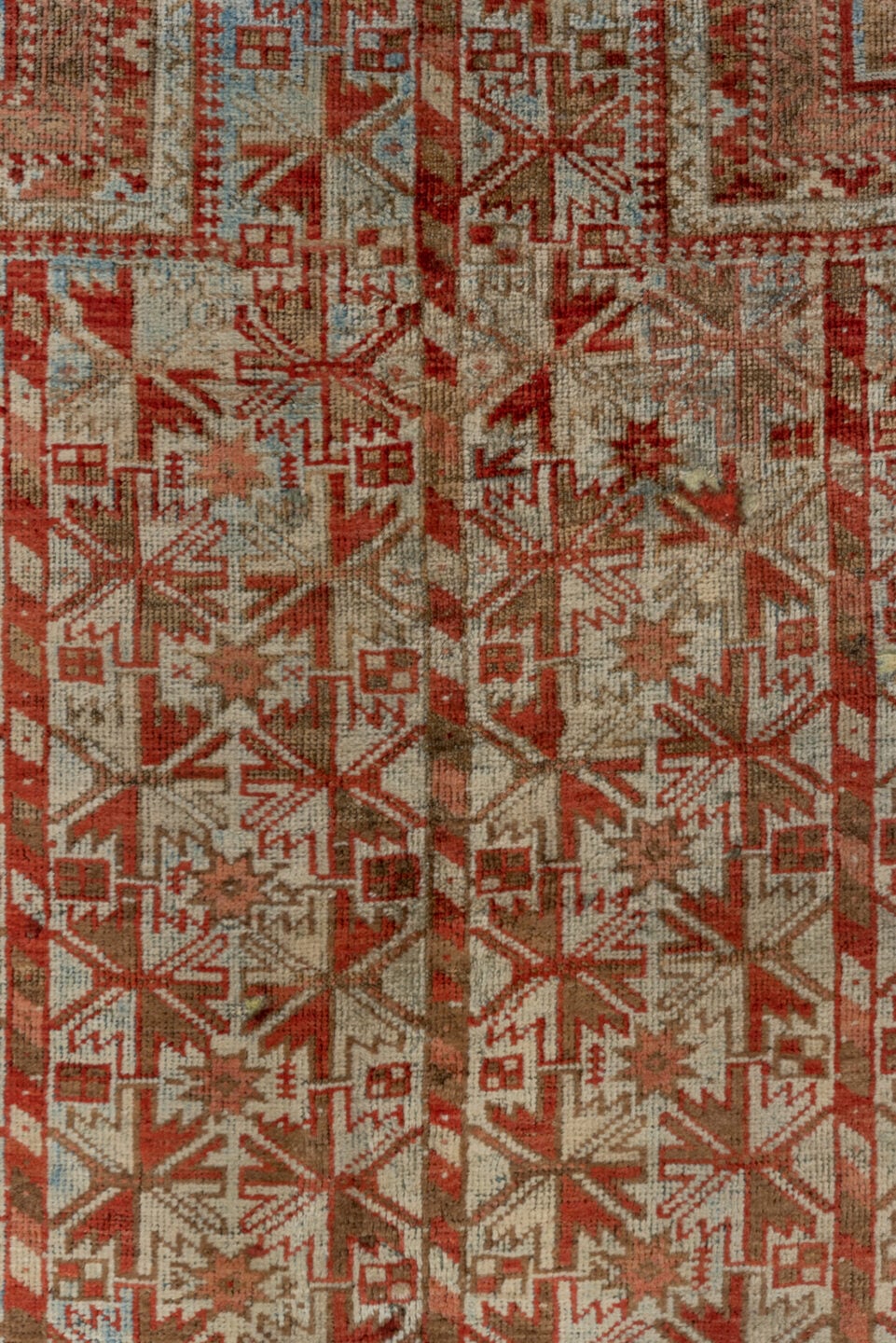 3' x 4' one-of-a-kind handmade antique Belouch small size rug. Color palette: rust, ivory, taupe, brown, terra cotta