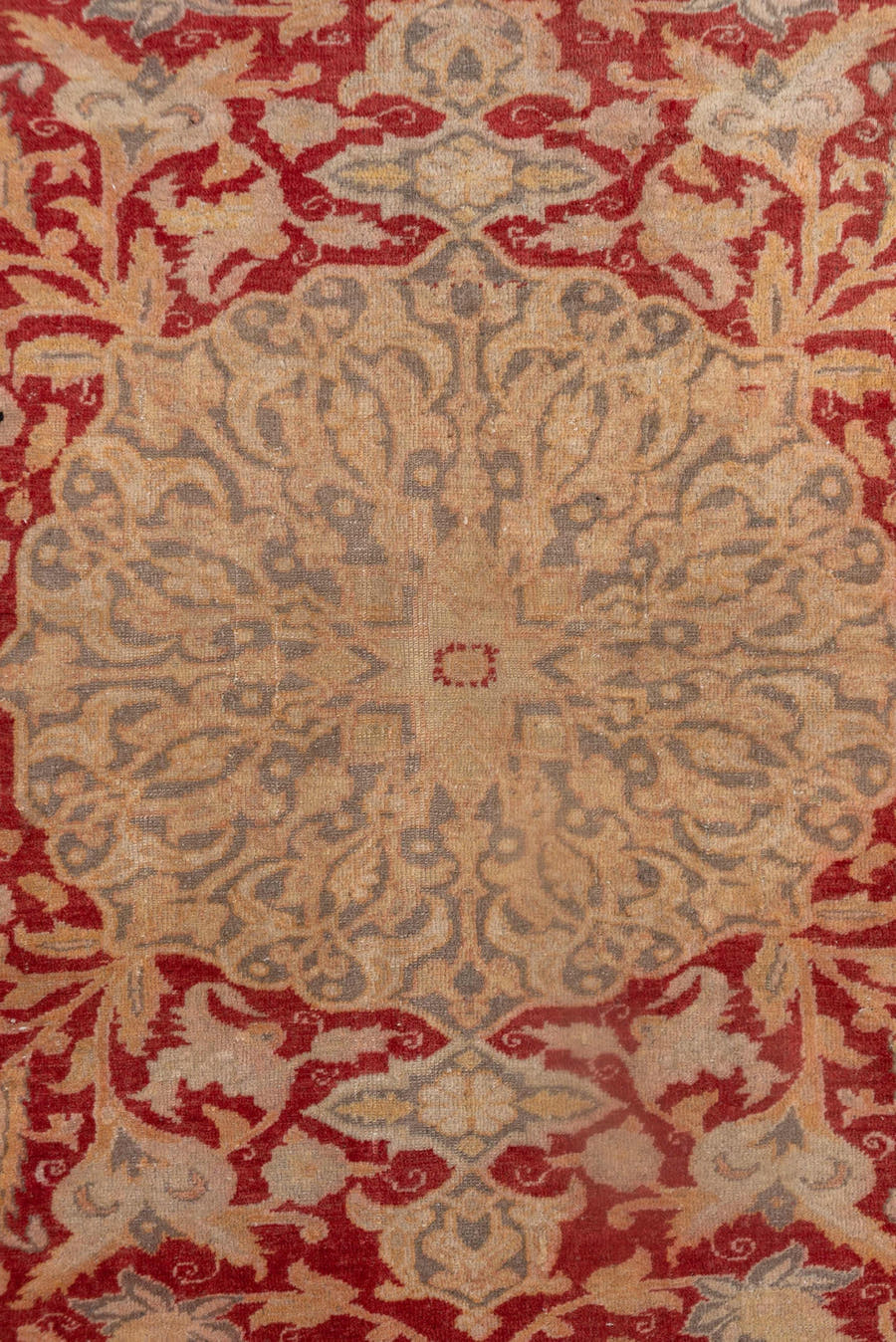 4' x 5' one-of-a-kind handmade antique Kaisary small size rug. Color palette: red, ivory, taupe, beige, slate, camel, gray