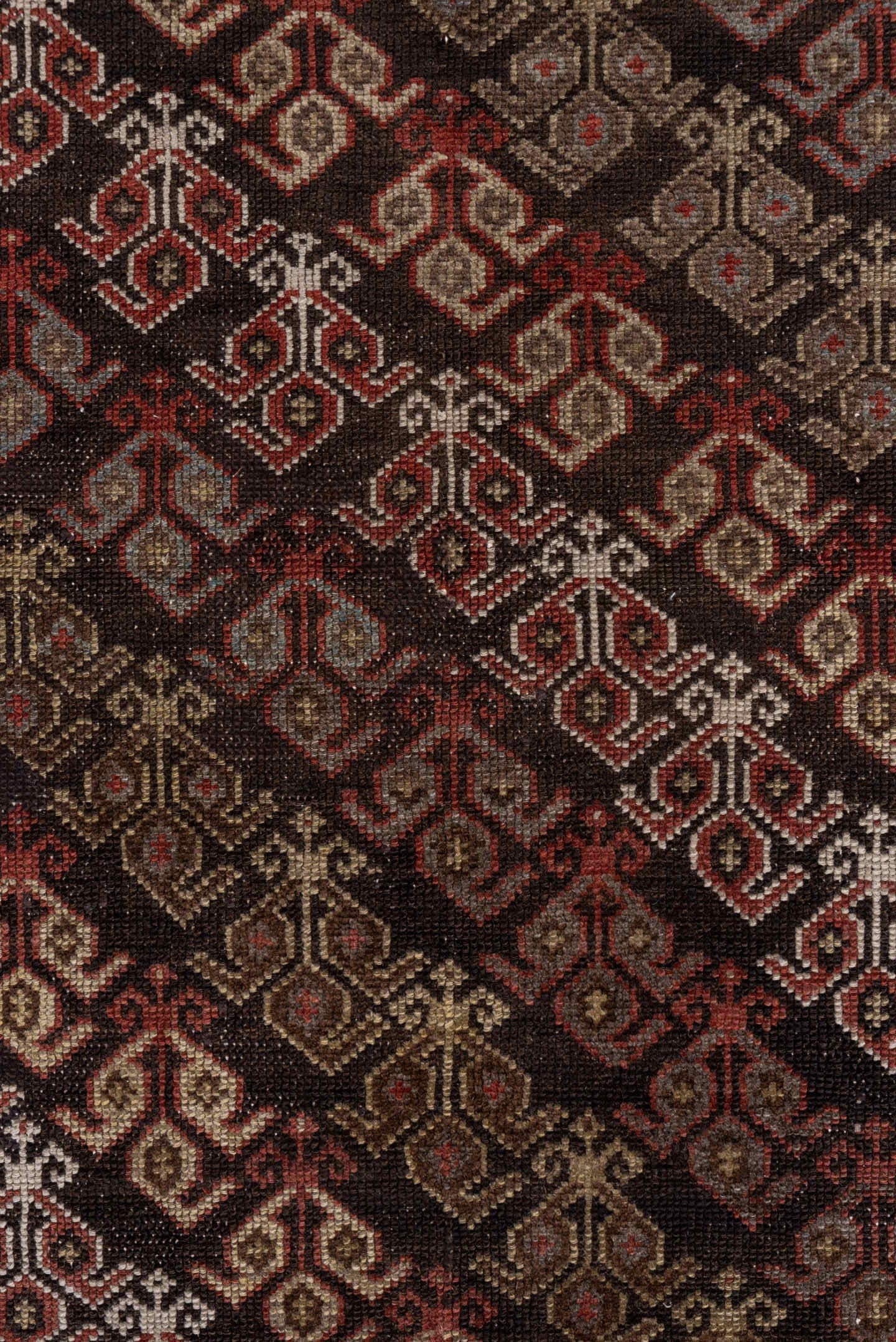 4' x 8' one-of-a-kind handmade antique Malayer runner rug. Color palette: brown, ivory, rust, rose, taupe, burgundy