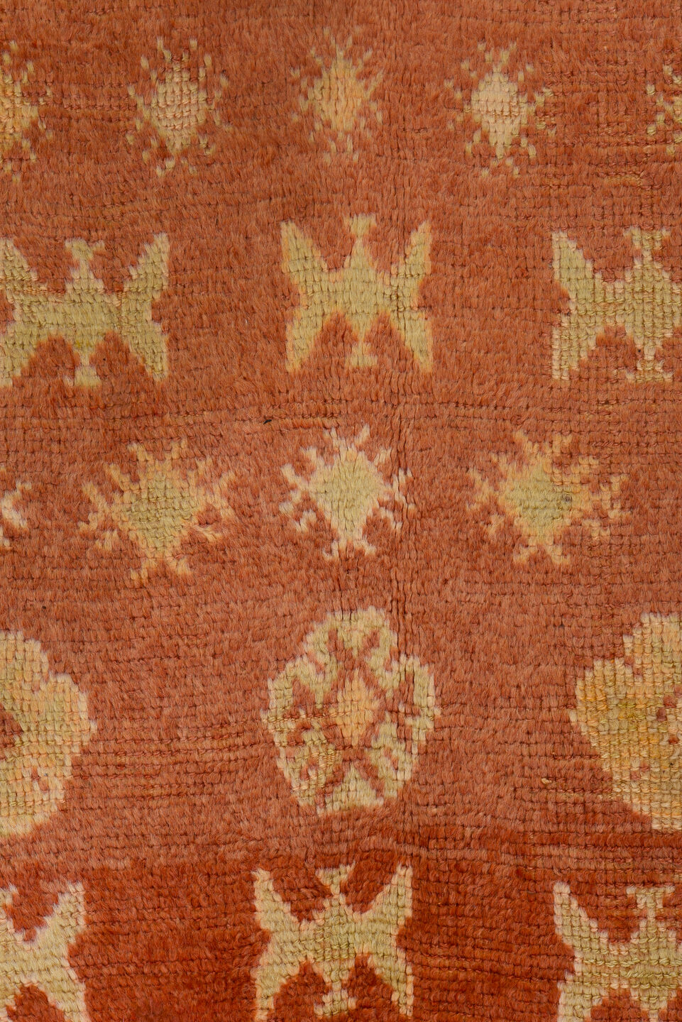 4' x 10' one-of-a-kind handmade vintage Moroccan runner rug. Color palette: brown, off-white, orange, red, sienna, tan