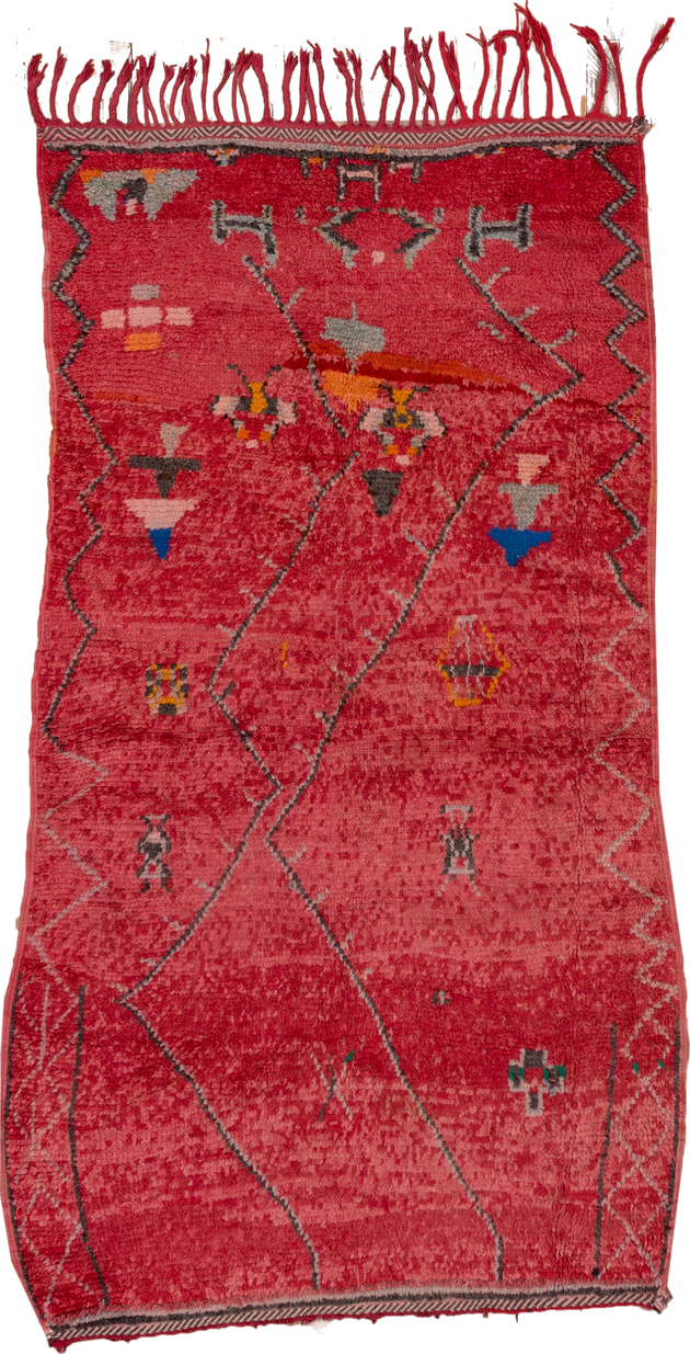 3' x 7' one-of-a-kind handmade vintage Moroccan rug. Color palette: brown, burgundy, gray, indian red, pink, red