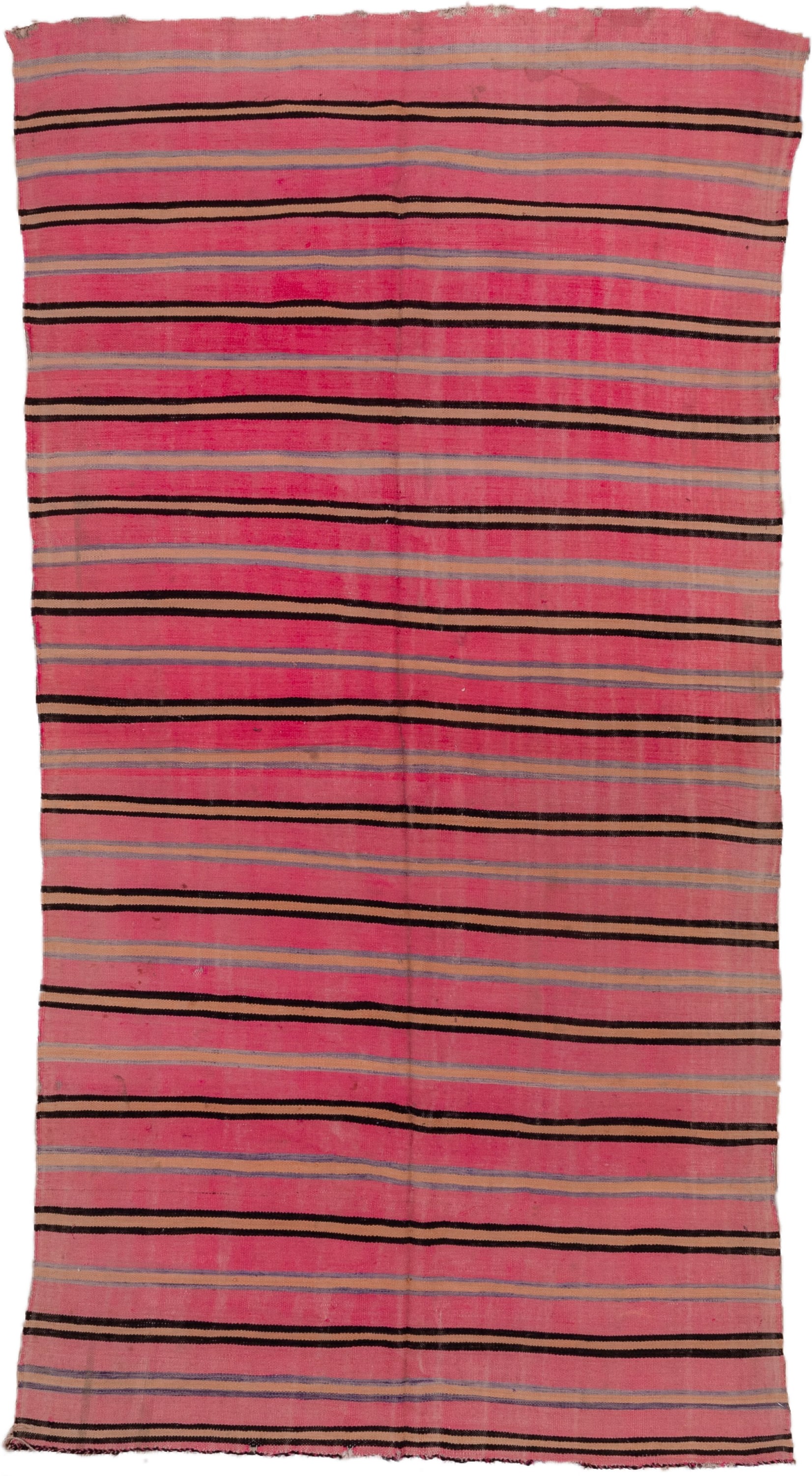 5' x 10' one-of-a-kind handmade vintage Blanket medium size rug. Color palette: pink, charcoal, taupe, muted blue, rose
