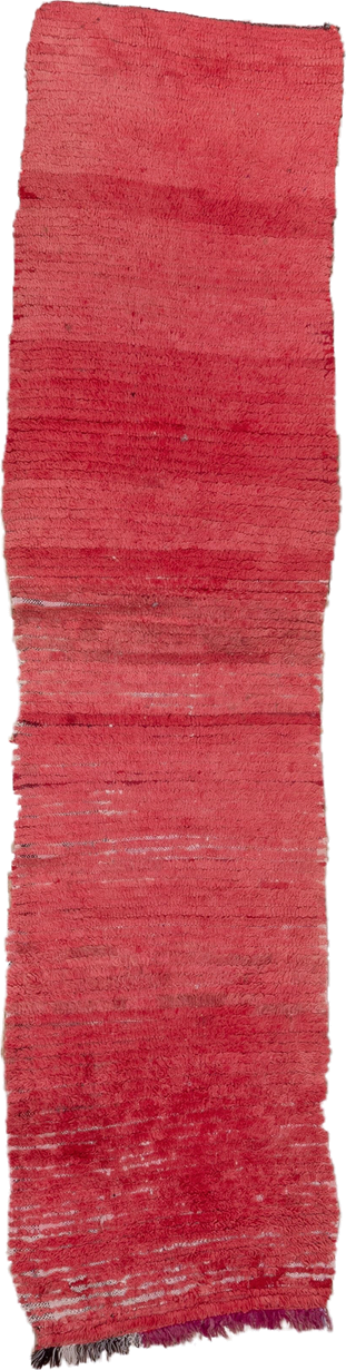 2' x 9' one-of-a-kind handmade vintage Moroccan runner rug. Color palette: rose, crimson, coral, terra cotta, mauve, ivory