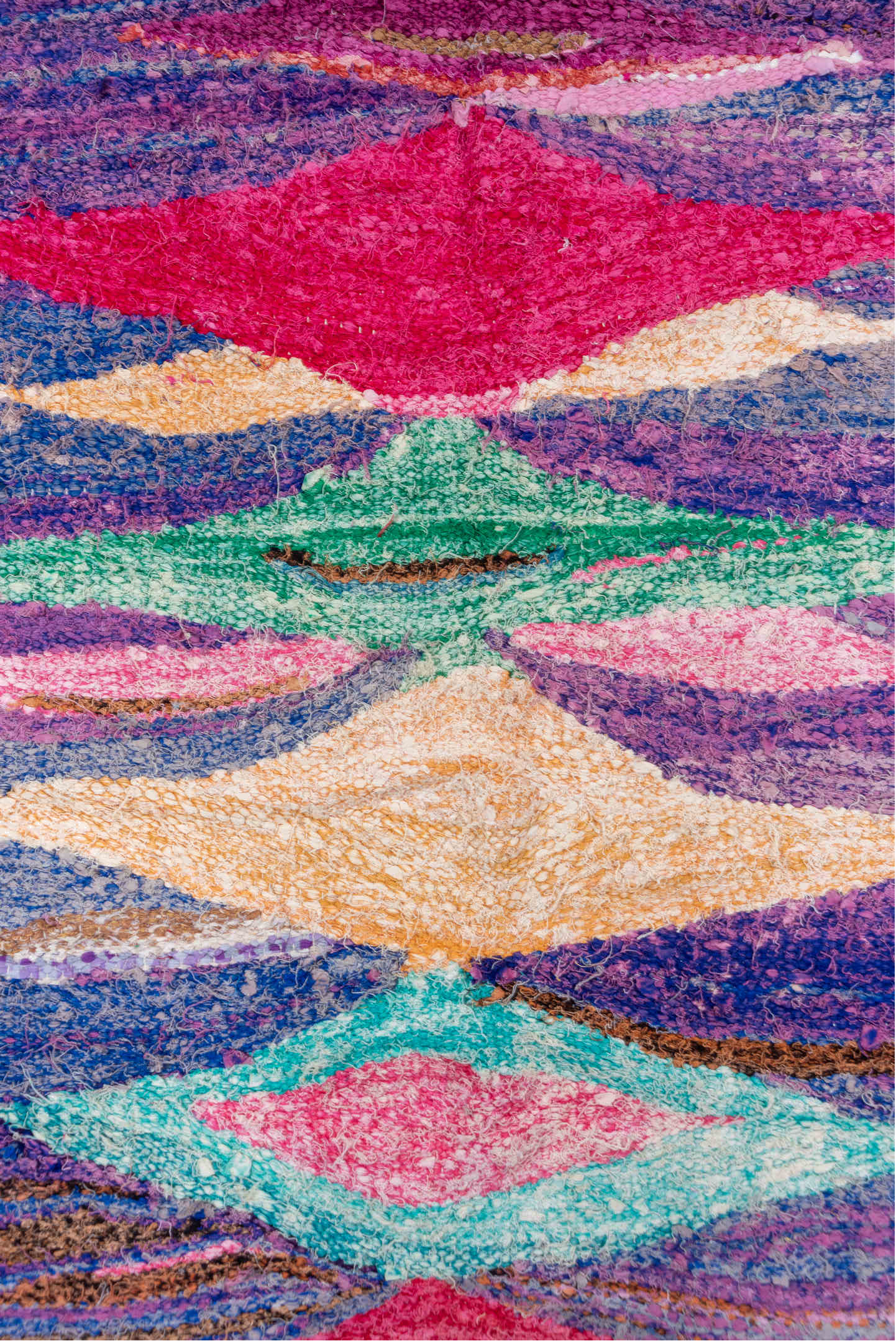 4' x 8' one-of-a-kind handmade vintage Flatweave rug. Color palette: blue, brown, gray, green, light blue, light gray, pink