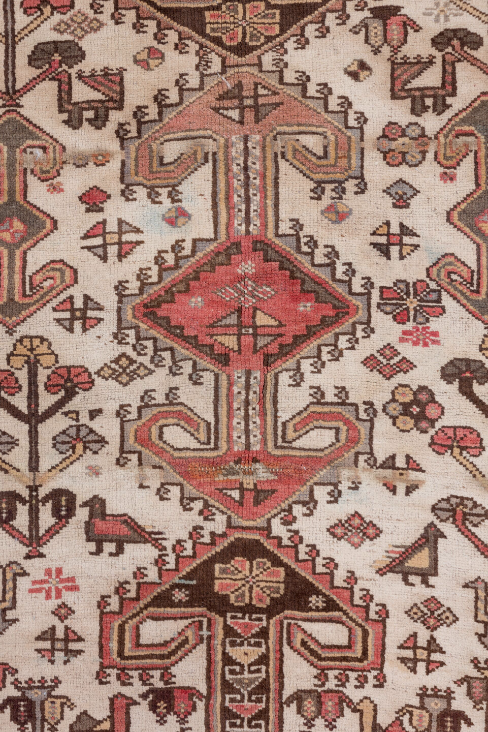 4' x 6' one-of-a-kind handmade antique Afshar small size rug. Color palette: ivory, rust, burgundy, brown, rose, taupe