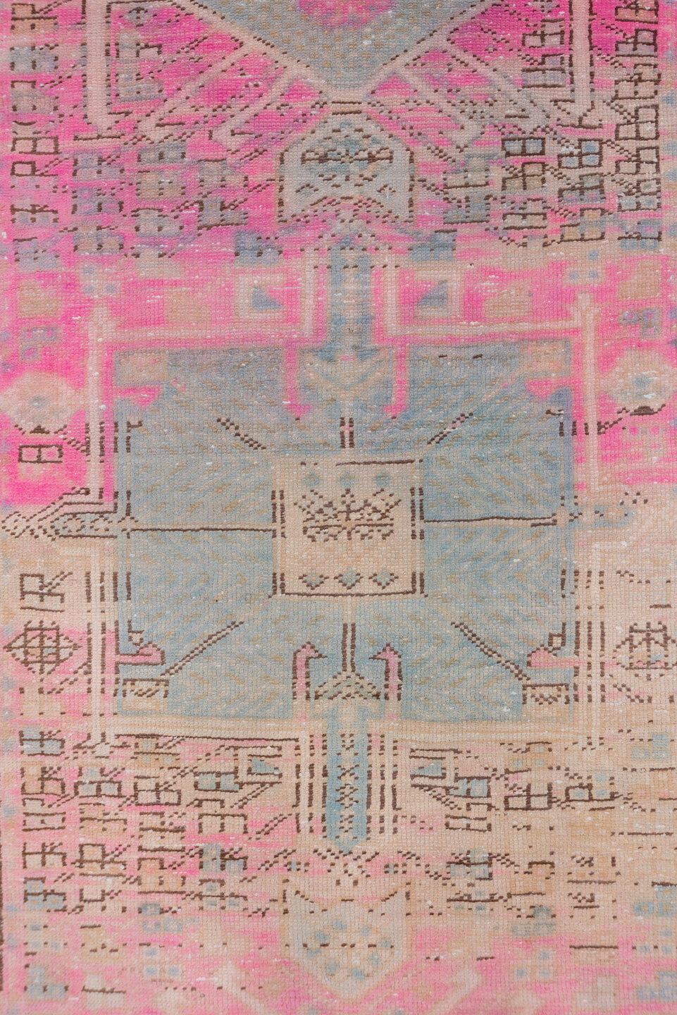 3' x 11' one-of-a-kind handmade antique Sarab runner rug. Color palette: ivory, sky blue, pink, camel, taupe, charcoal