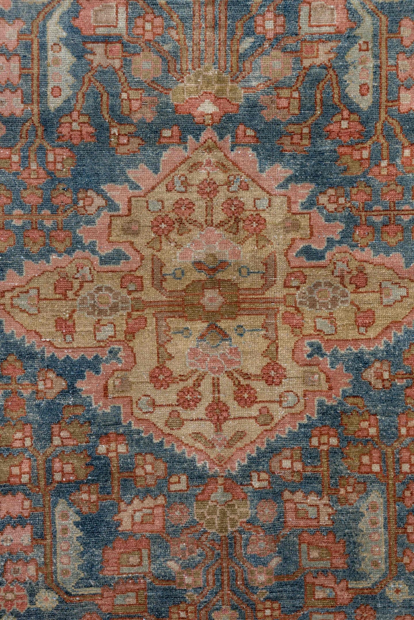 4' x 6' one-of-a-kind handmade antique Malayer small size rug. Color palette: blue, ivory, rose, taupe, rust, sage, brown