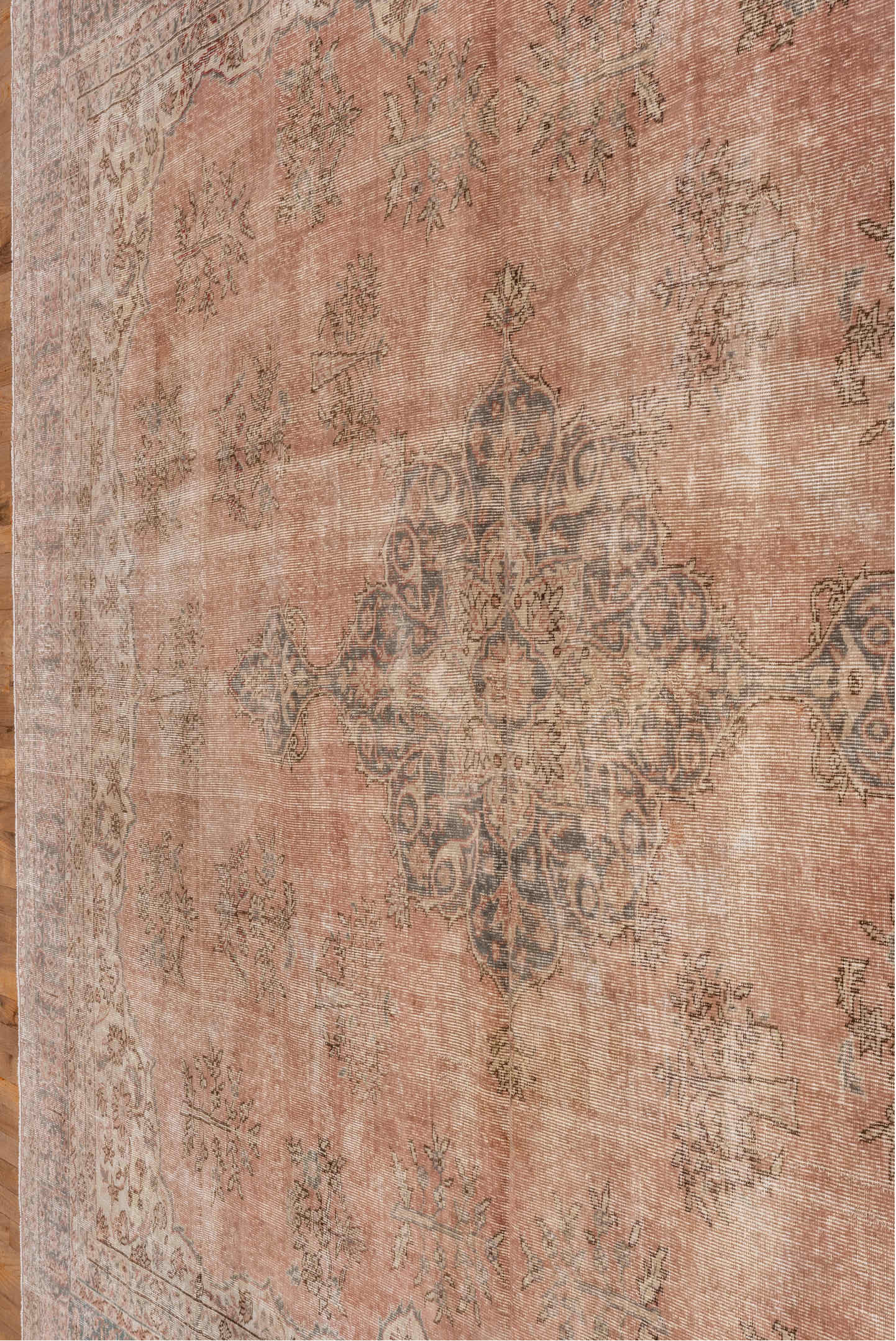 9' x 13' one-of-a-kind handmade vintage Sparta large size rug. Color palette: brown, gray, light gray, off-white, orange