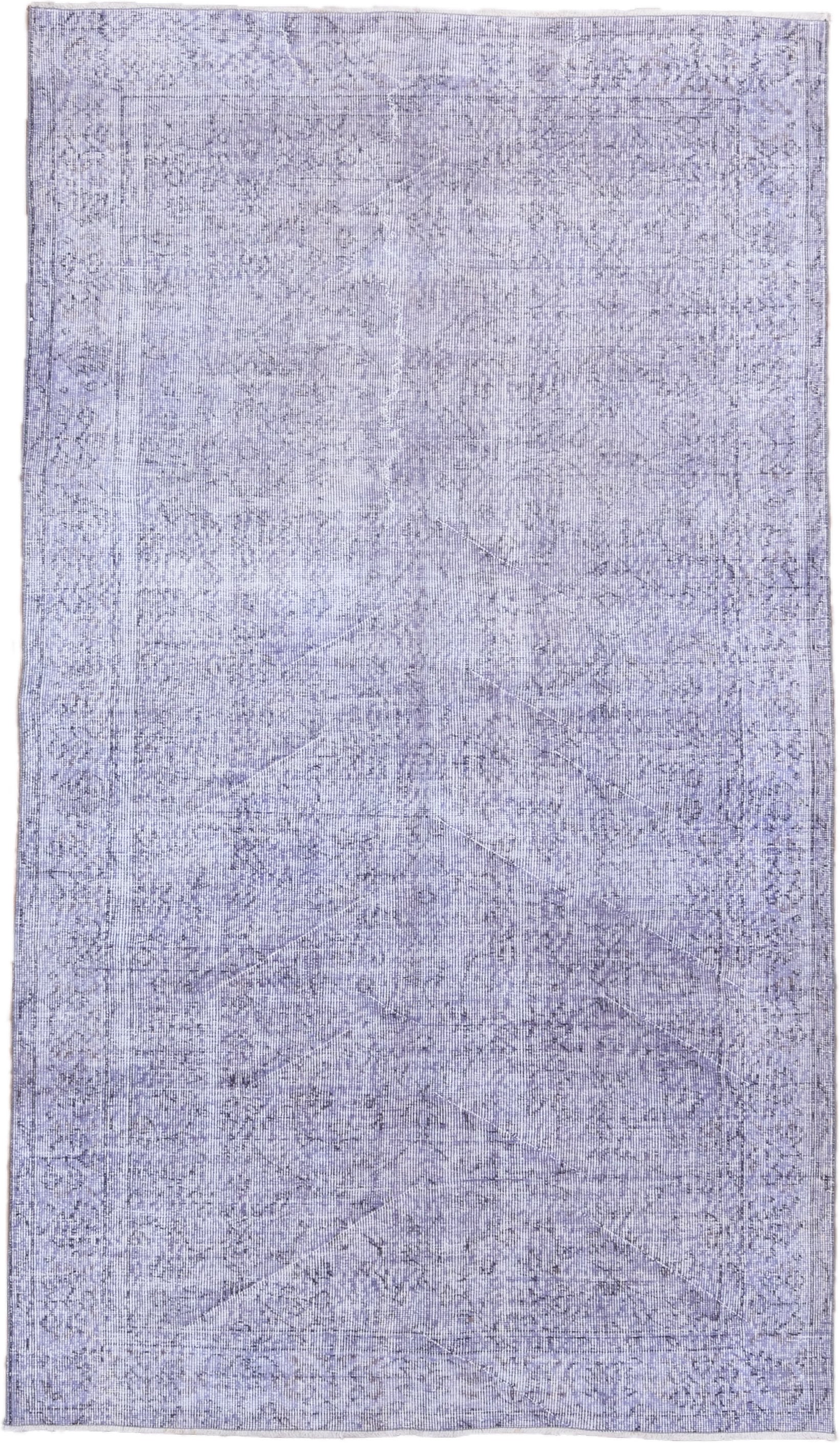 5' x 8' one-of-a-kind handmade vintage Overdyed medium size rug. Color palette: lavender, lilac, ivory, pale gray