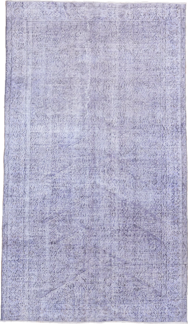5' x 8' one-of-a-kind handmade vintage Overdyed medium size rug. Color palette: lavender, lilac, ivory, pale gray