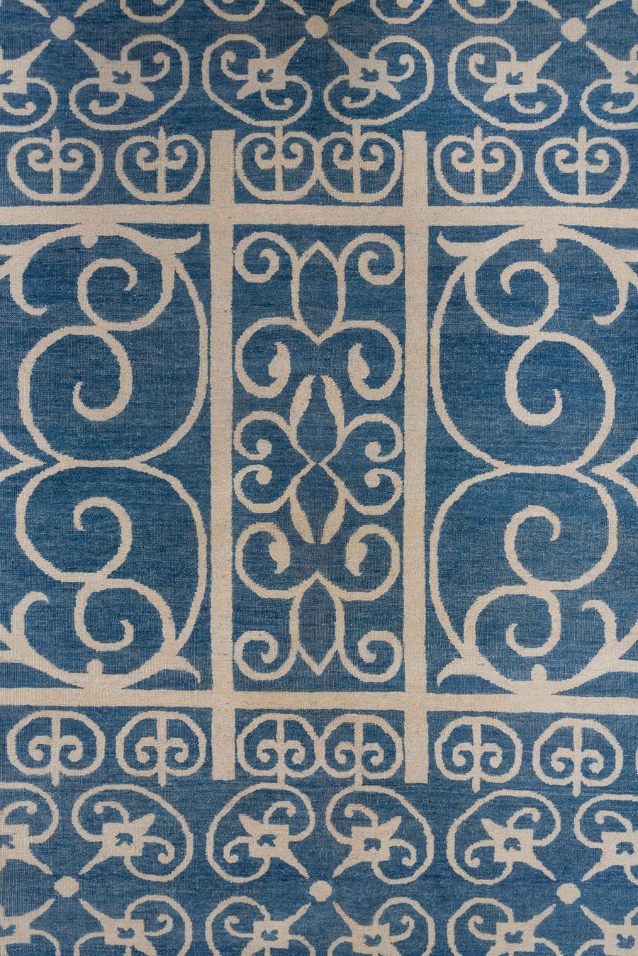 8' x 11' one-of-a-kind handmade handmade Modern large size rug. Color palette: blue, ivory, beige