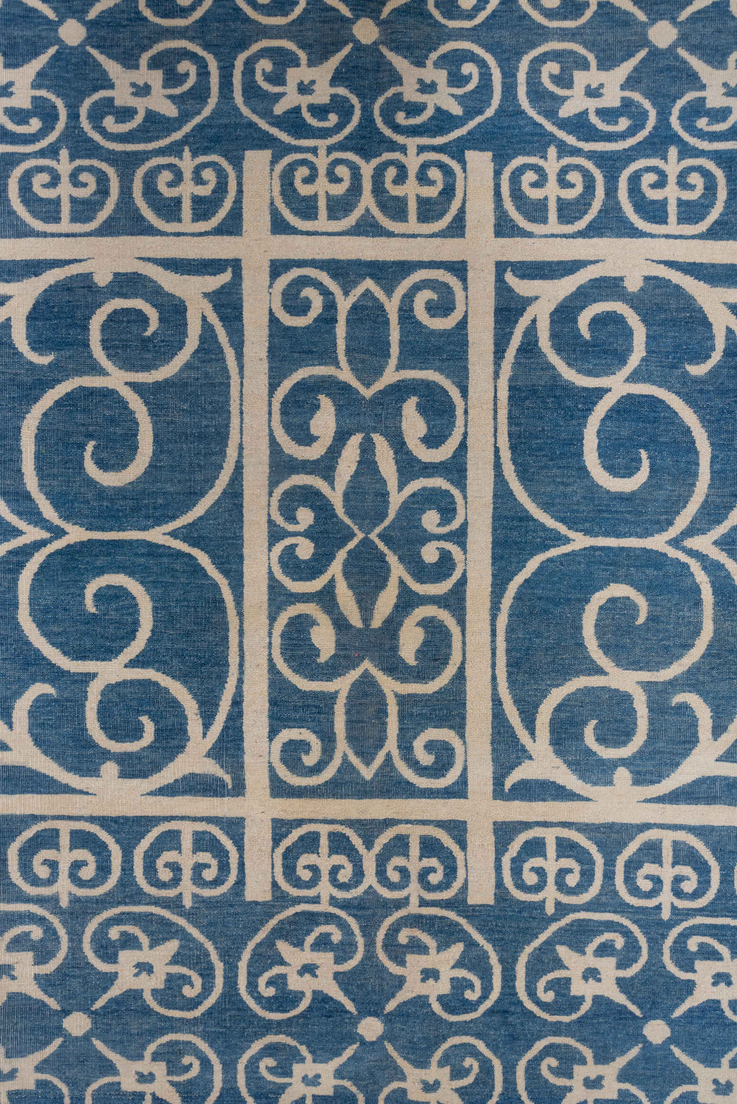 8' x 11' one-of-a-kind handmade handmade Modern large size rug. Color palette: blue, ivory, beige