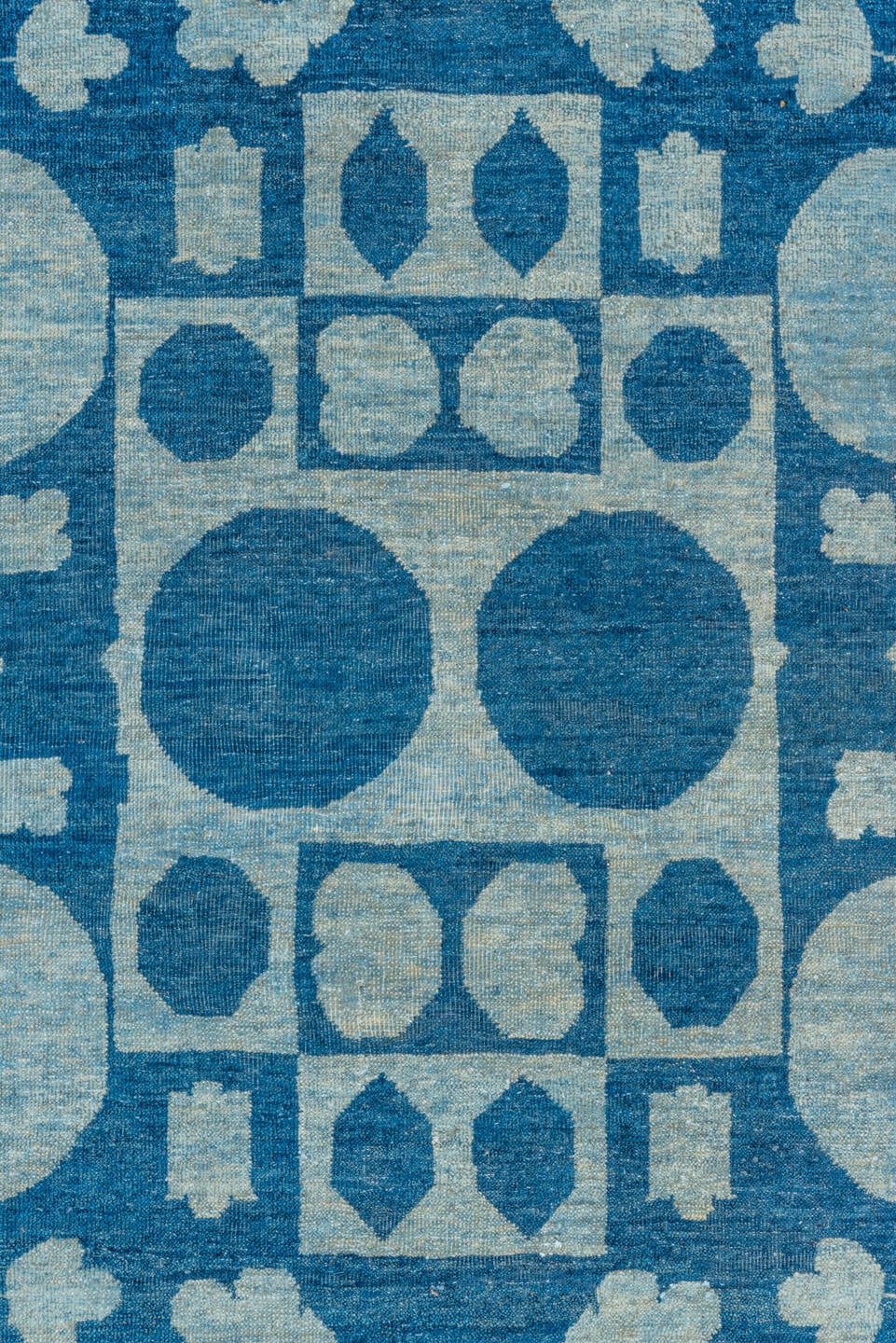 8' x 9' one-of-a-kind handmade handmade Modern rug. Color palette: blue, ivory, sky blue, light blue