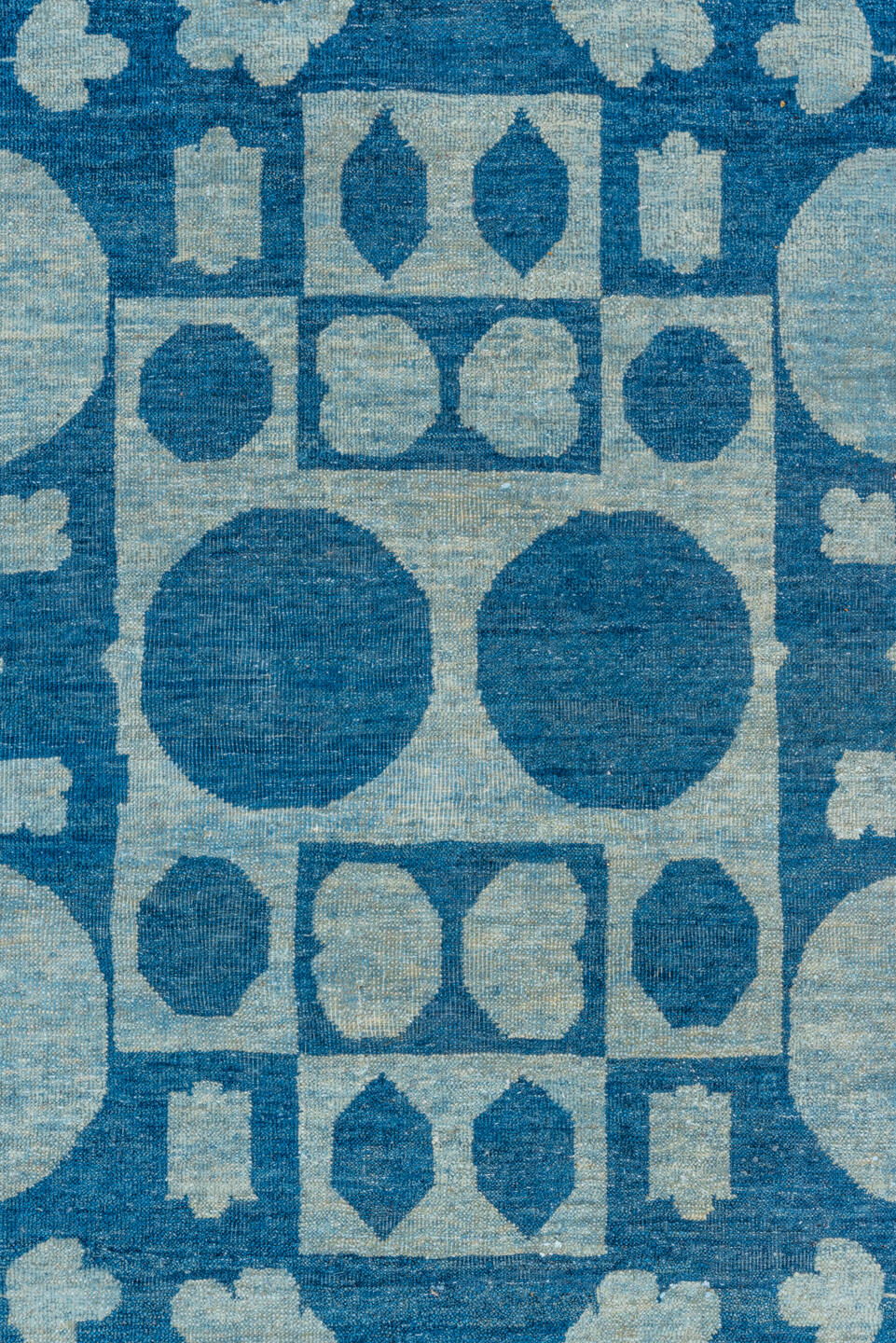 8' x 9' one-of-a-kind handmade handmade Modern rug. Color palette: blue, ivory, sky blue, light blue