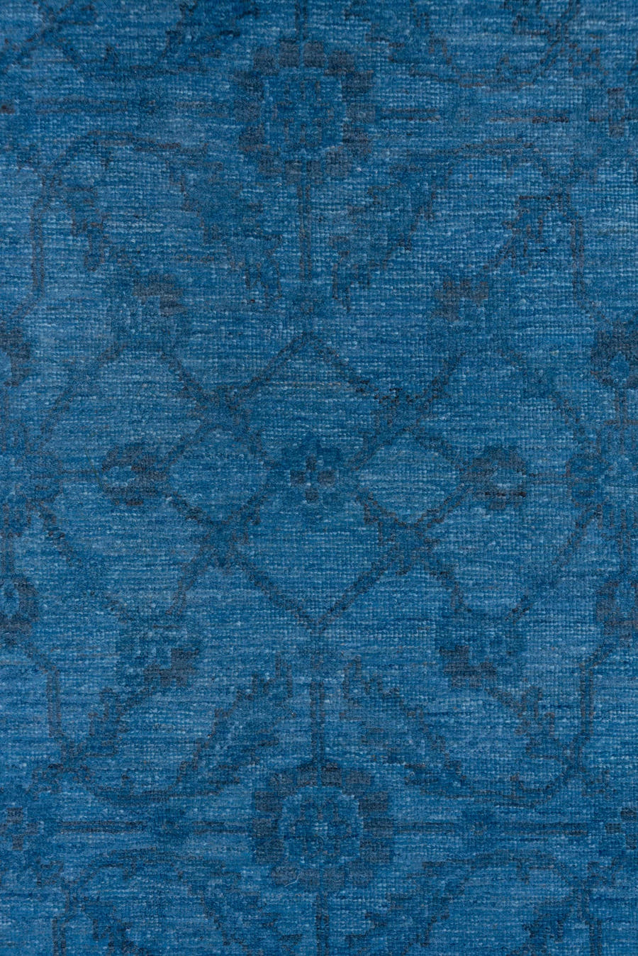 7' x 10' one-of-a-kind handmade vintage Overdyed large size rug. Color palette: blue, navy, indigo, slate, purple, gray